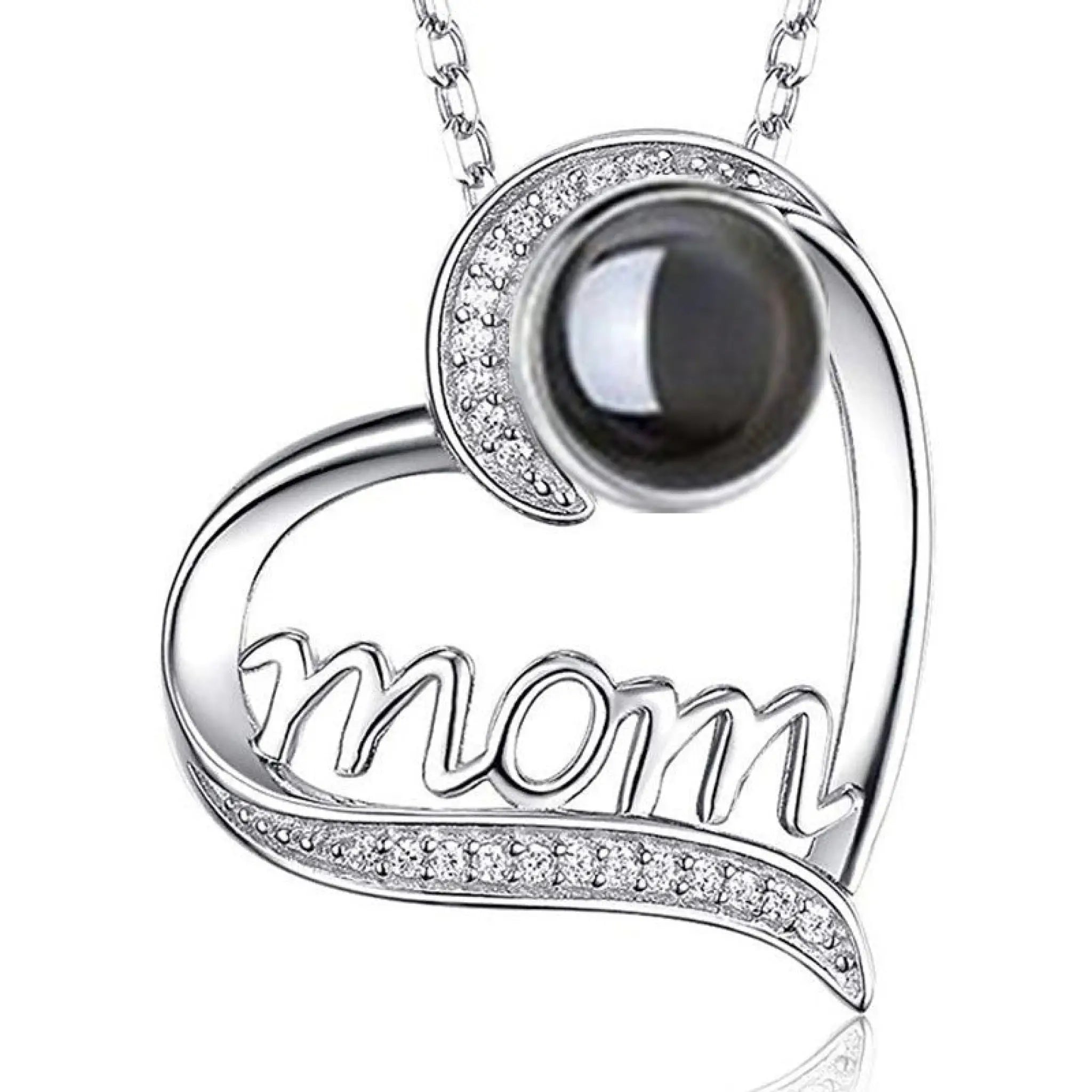 MOM Heart Shaped Projection Custom Photo Necklace Mother’s Birthday Gift Accessories - Platinum - 7