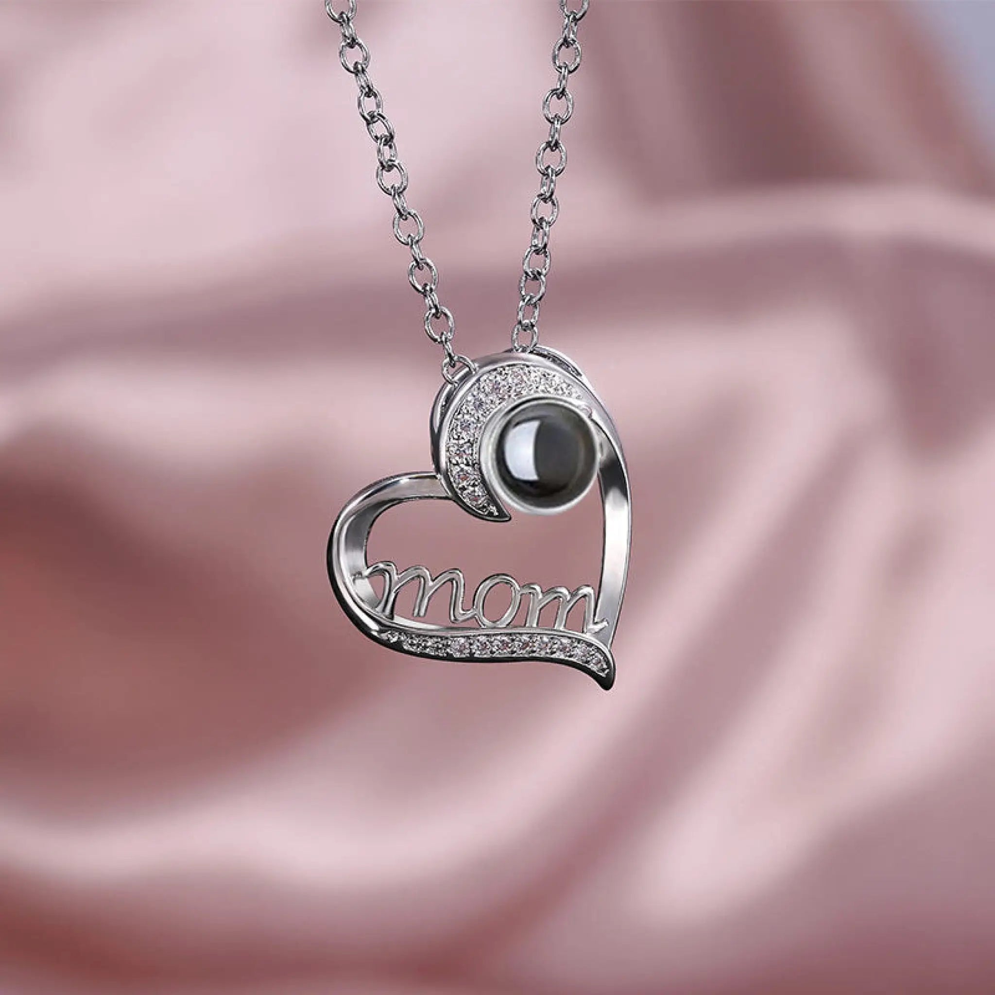 MOM Heart Shaped Projection Custom Photo Necklace Mother’s Birthday Gift Accessories - Platinum - 7