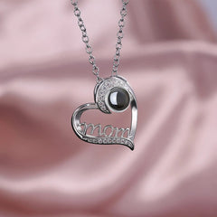MOM Heart Shaped Projection Custom Photo Necklace Mother’s Birthday Gift Accessories - Platinum - 7