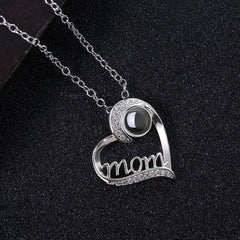MOM Heart Shaped Projection Custom Photo Necklace Mother’s Birthday Gift Accessories - Platinum - 7