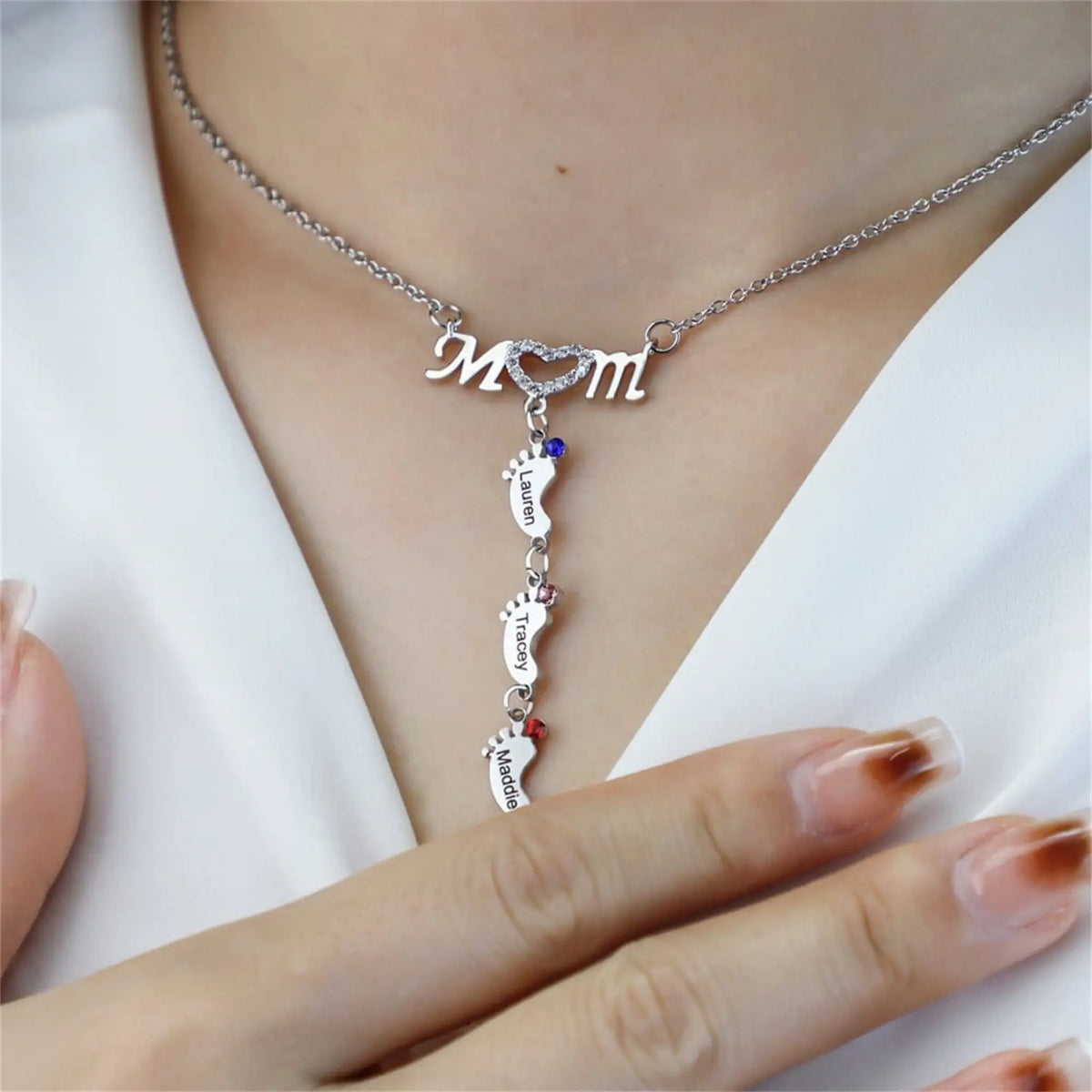 Mother’s Day MOM Foot Personalized Necklace - Platinum / 1foot - 7