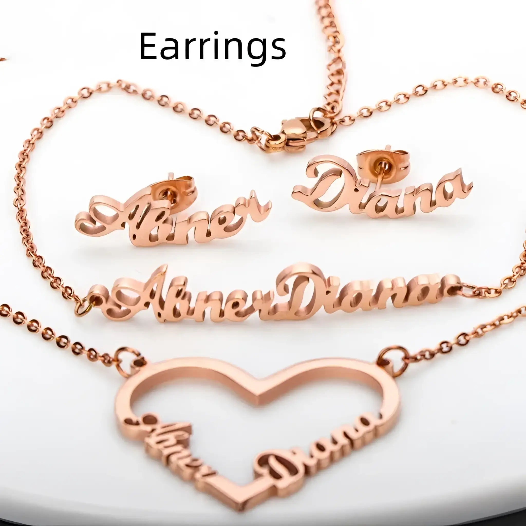 Name Earrings With Engraved Characters Are Versatile And Minimalist - Rose Gold / Earrings - 7