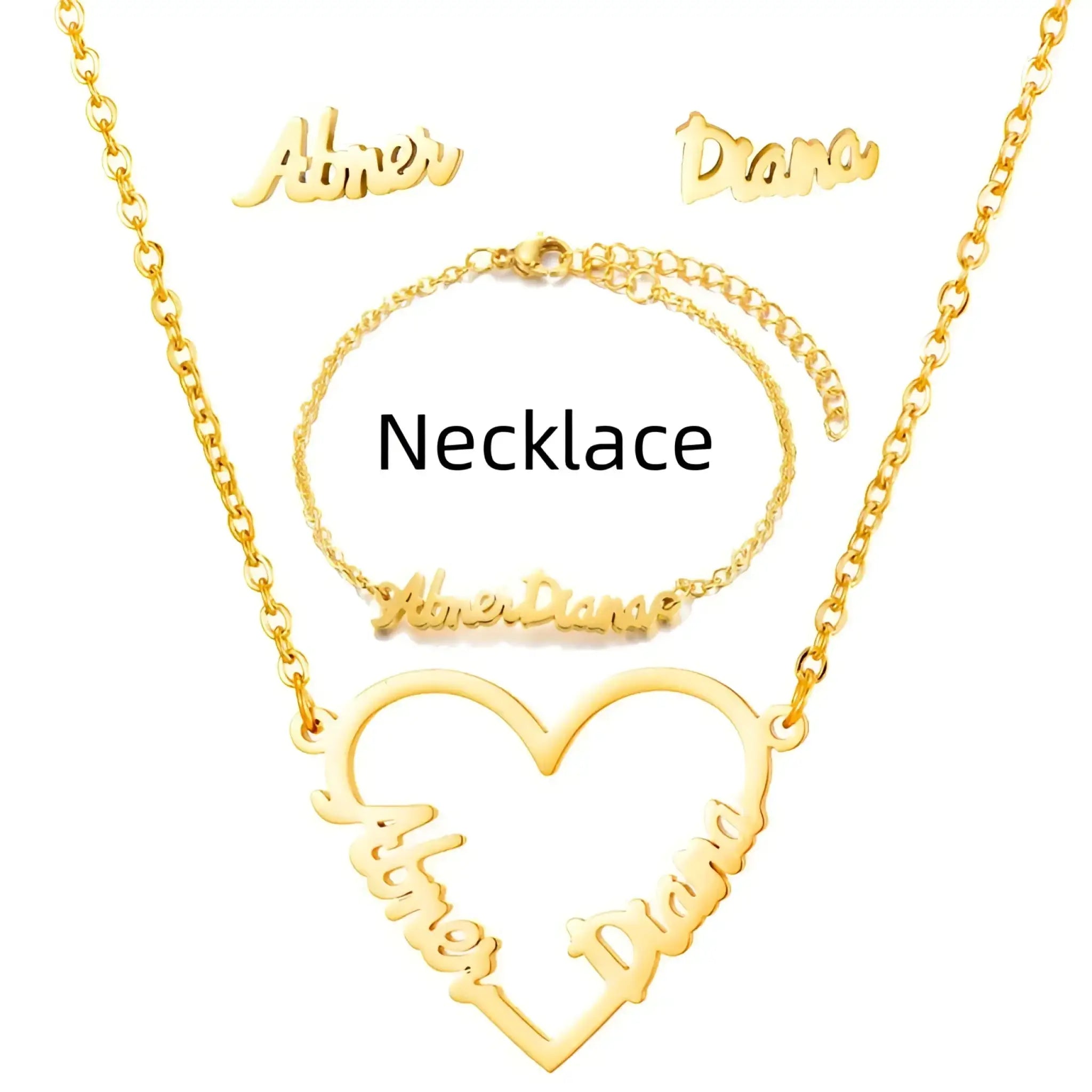 Name Earrings With Engraved Characters Are Versatile And Minimalist - Gold / Necklace - 7