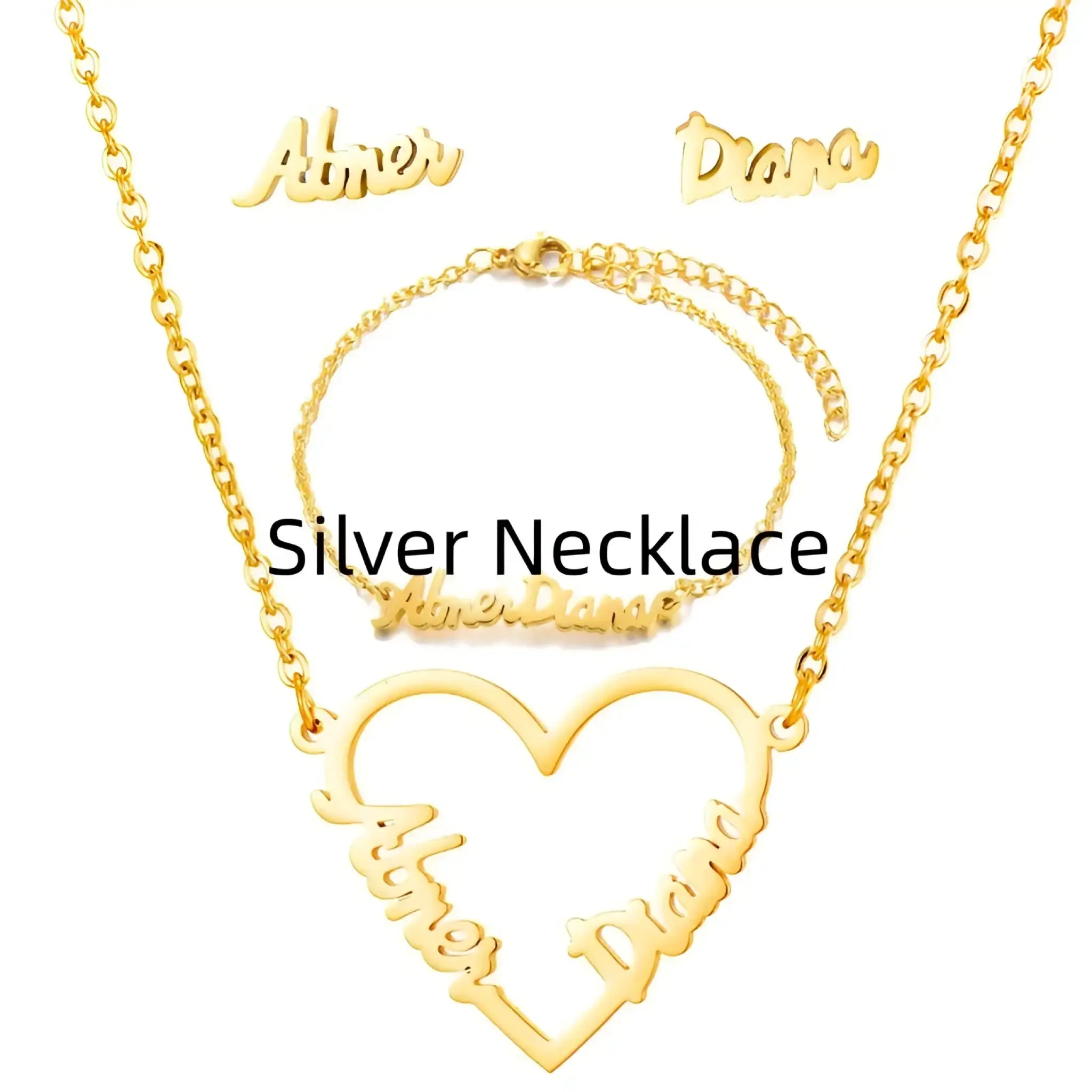Name Earrings With Engraved Characters Are Versatile And Minimalist - Silver / Necklace - 7