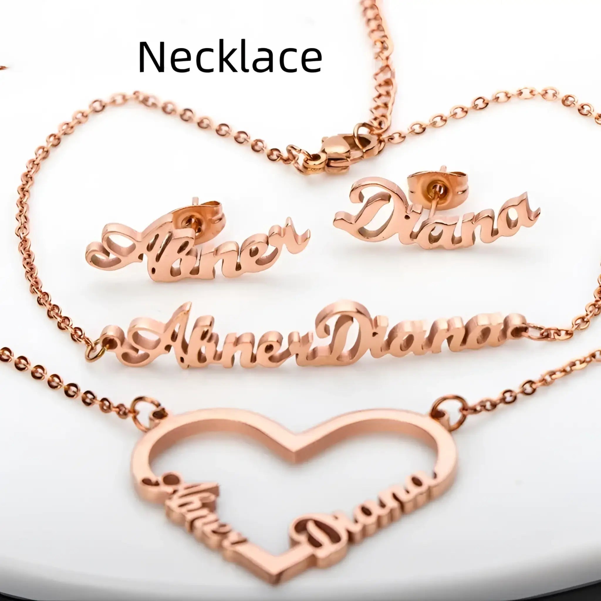 Name Earrings With Engraved Characters Are Versatile And Minimalist - Rose Gold / Necklace - 7