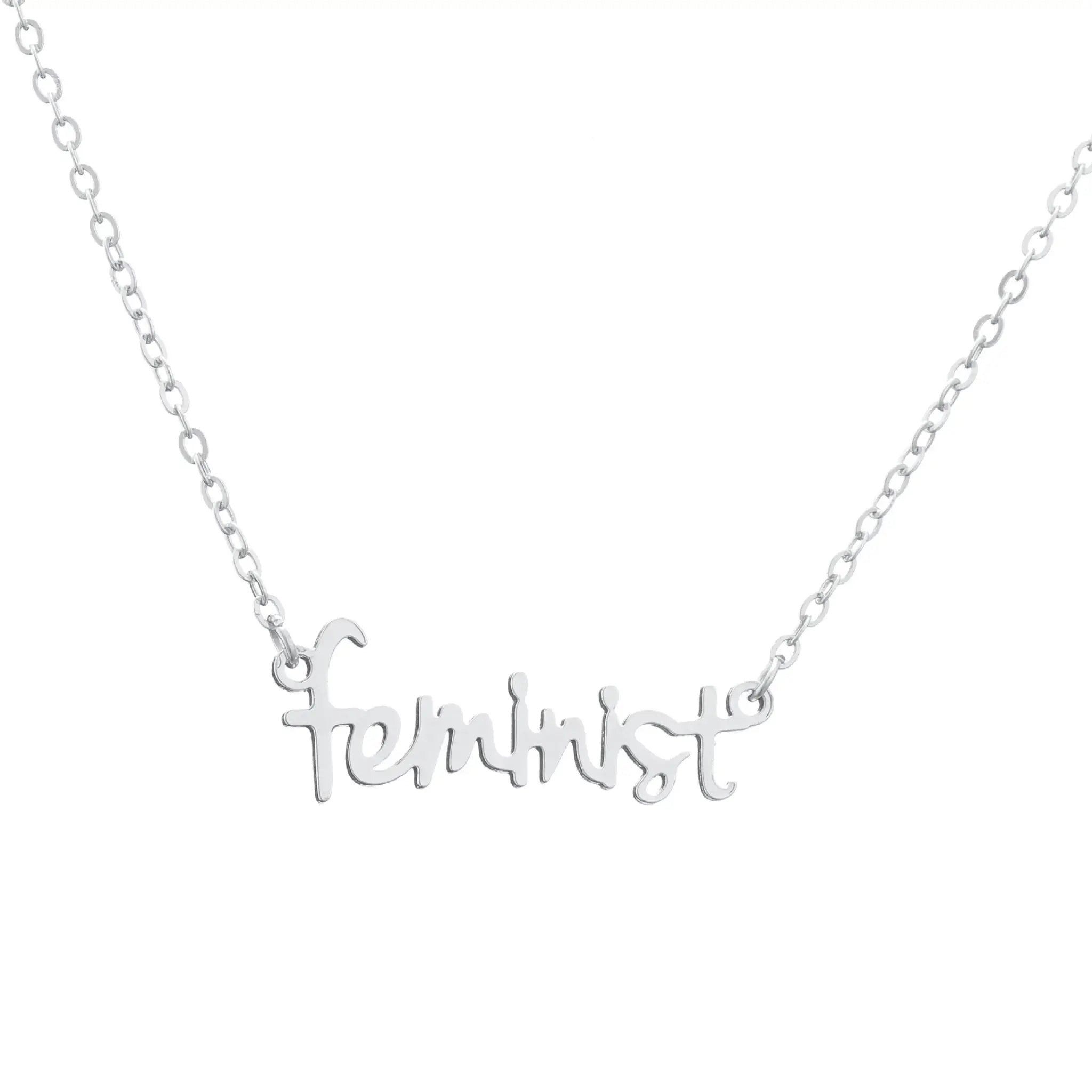 Name Feminist Necklace Women’s Handwritten Chain Christmas Gift - Silver