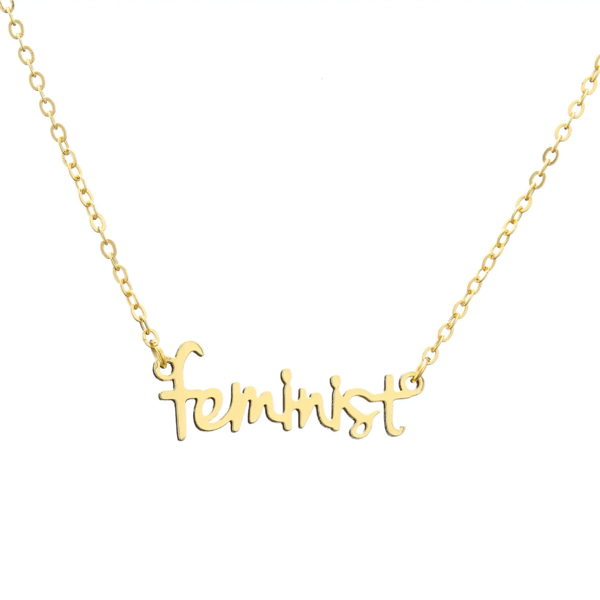 Name Feminist Necklace Women’s Handwritten Chain Christmas Gift - Gold