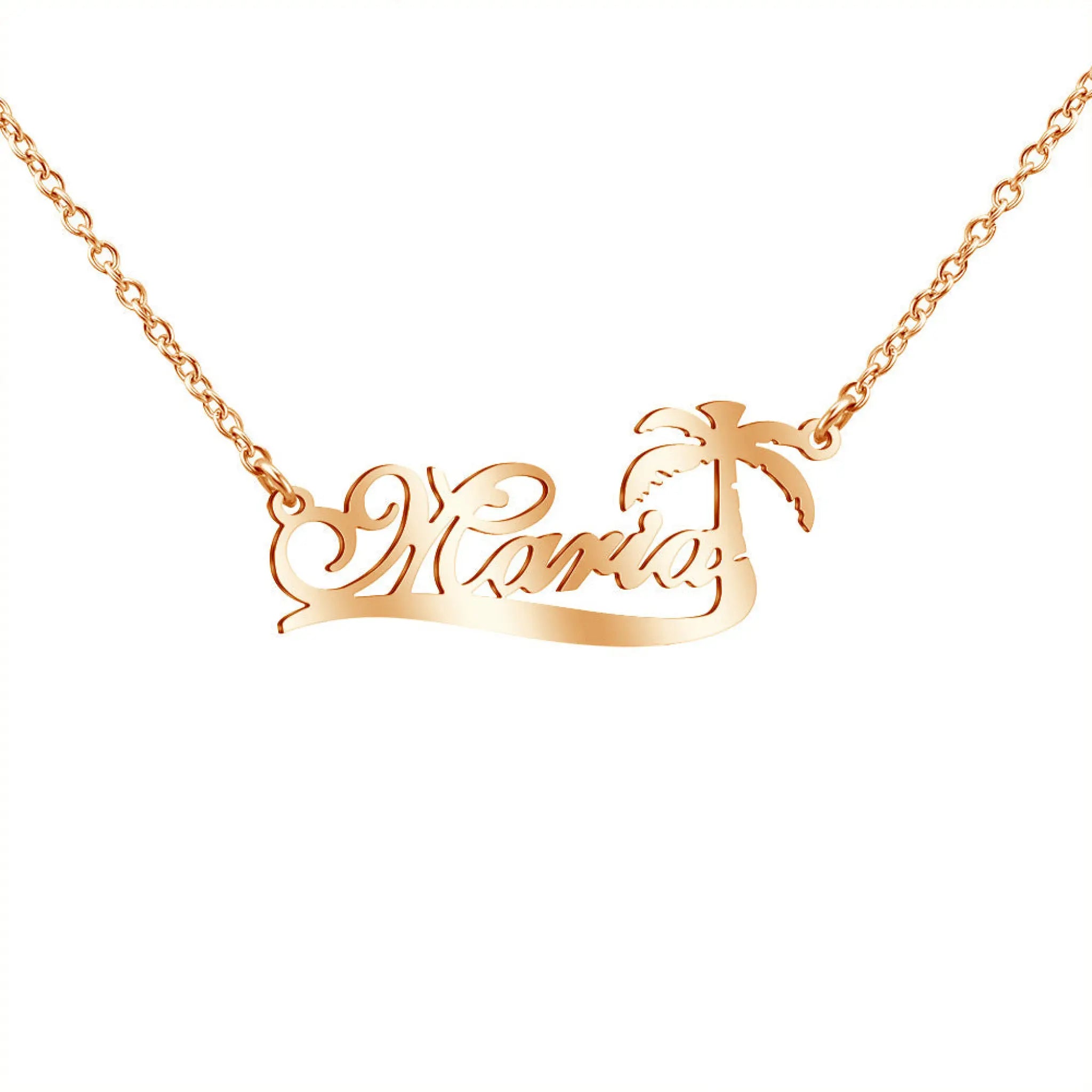 New Creative Diy Island Holiday Coconut Tree Name Necklace Female - Rose Gold - 7