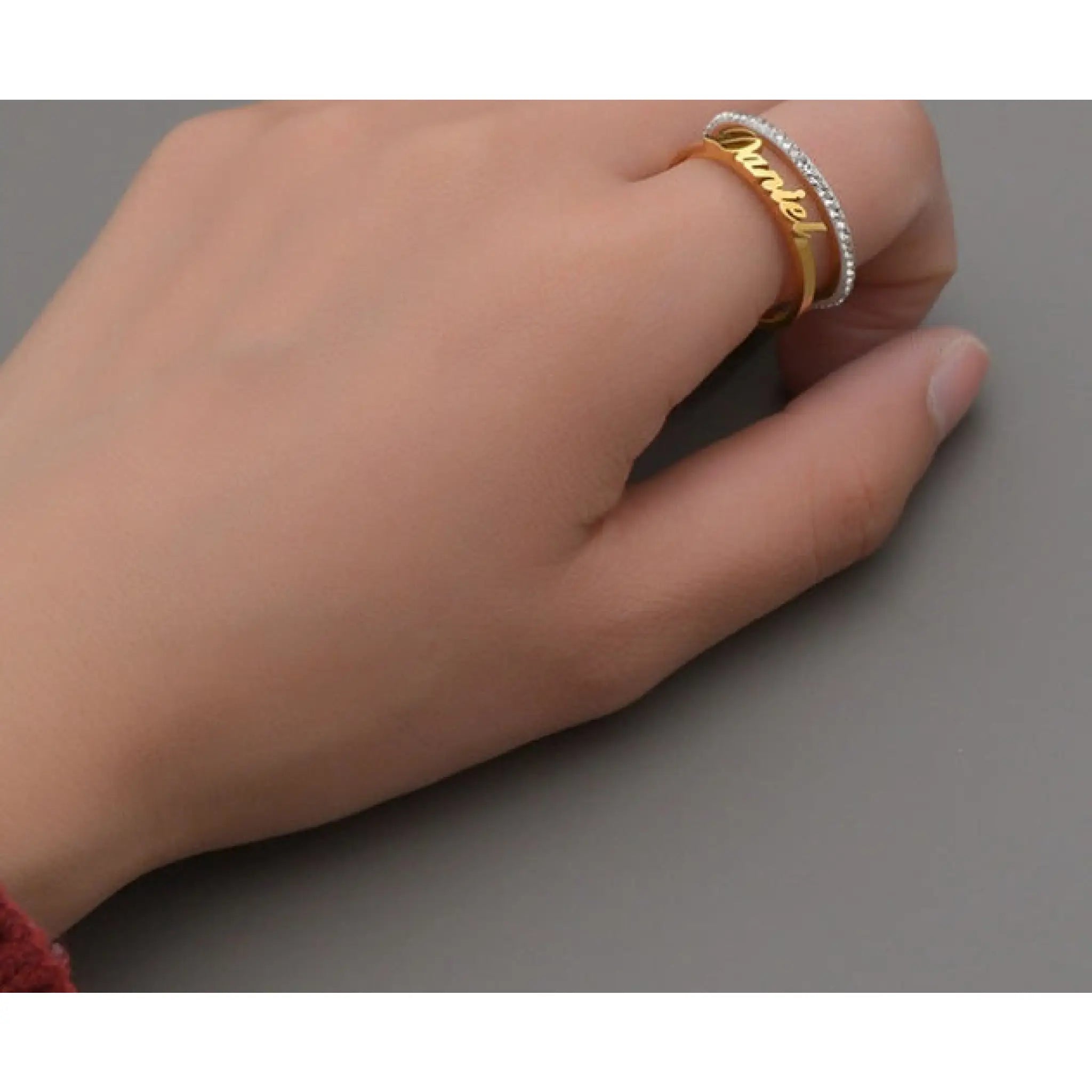 New Cut Stainless Steel Name Ring - Gold - 7