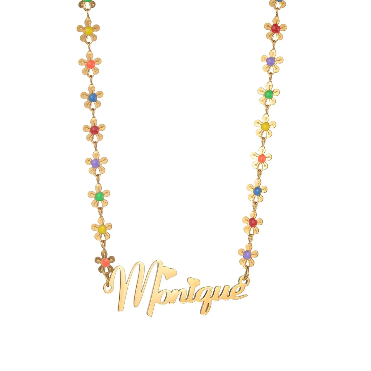 New Drip Oil Flower Splice Necklace Fashion Stainless Steel Name Pendant - Gold / Drip Oil Small Flower Chain - 7