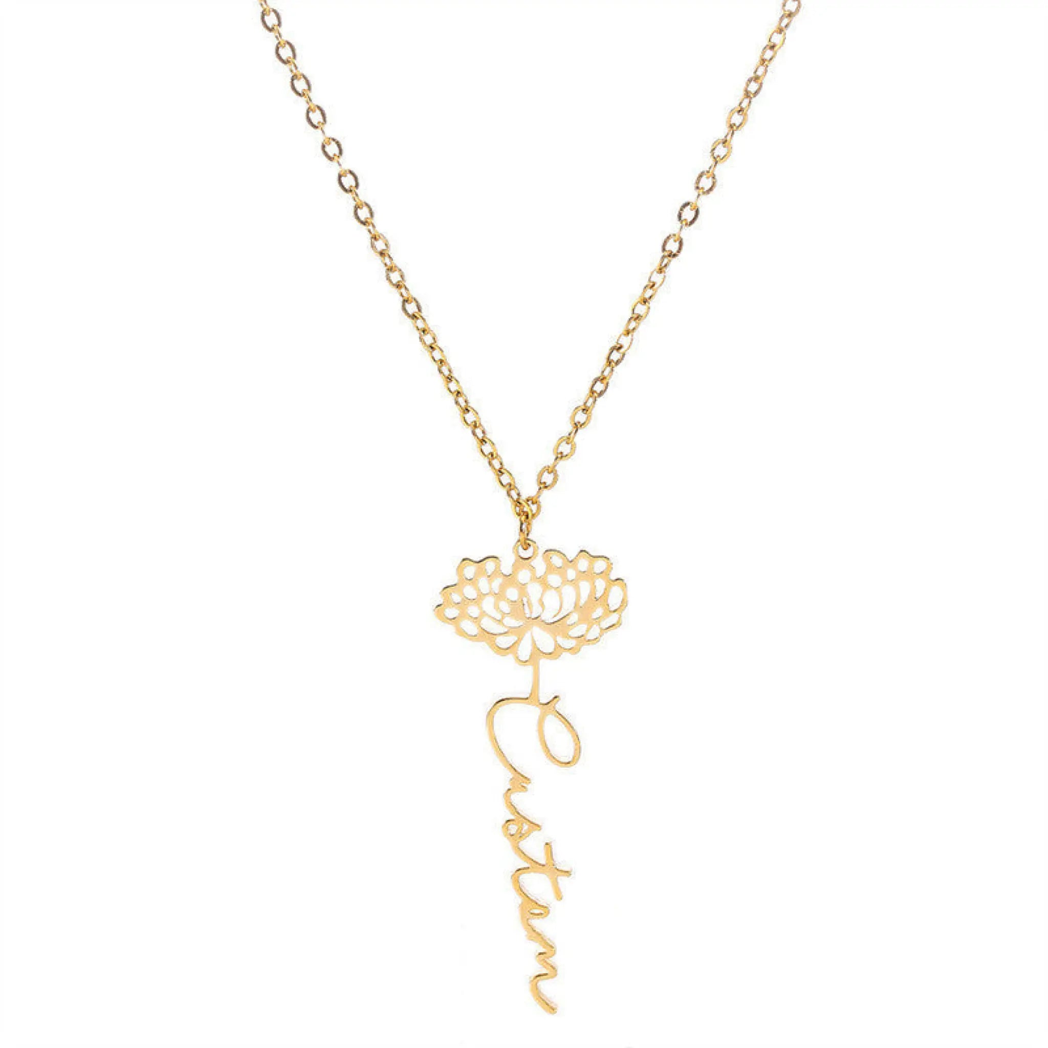 New Flower Name Letter Necklace Stainless Steel Pendant - Necklace