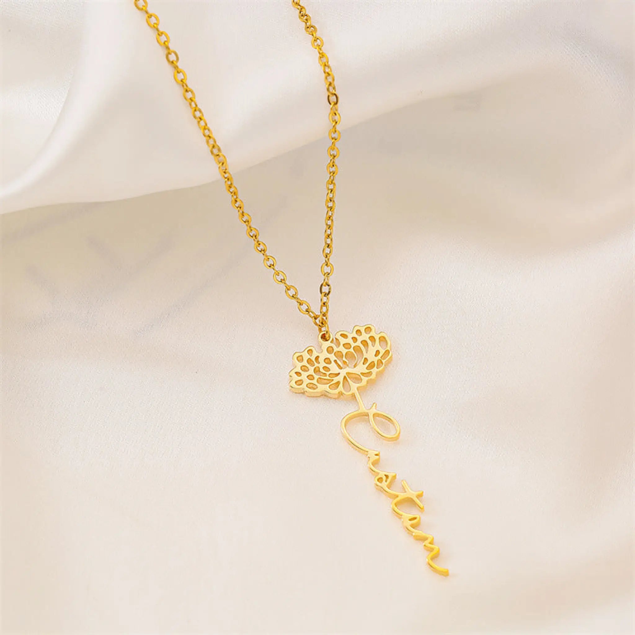New Flower Name Letter Necklace Stainless Steel Pendant - Gold necklace - Necklace