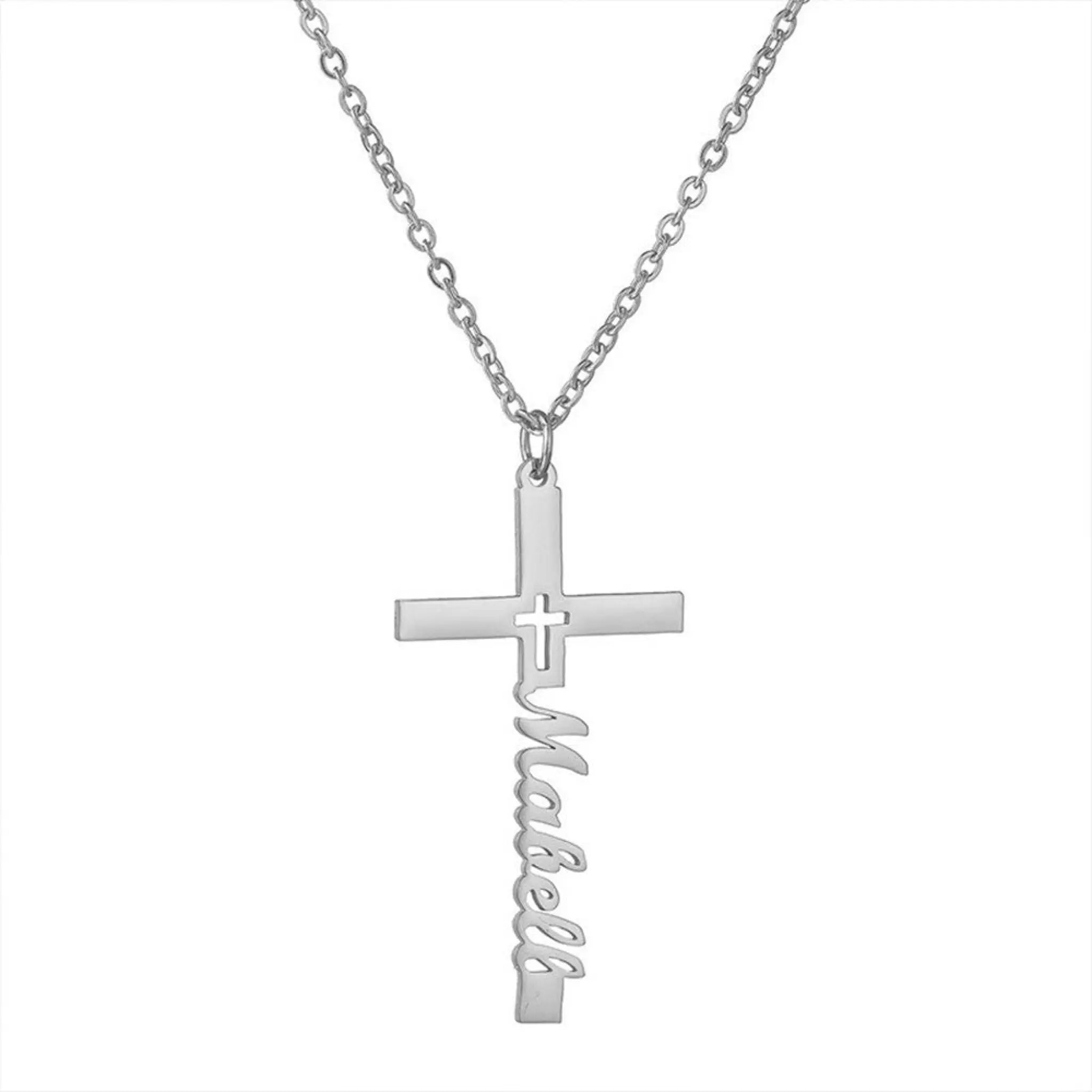 Niche Design Cross Necklace Stainless Steel English Name Clavicle Chain - Steel color - 7