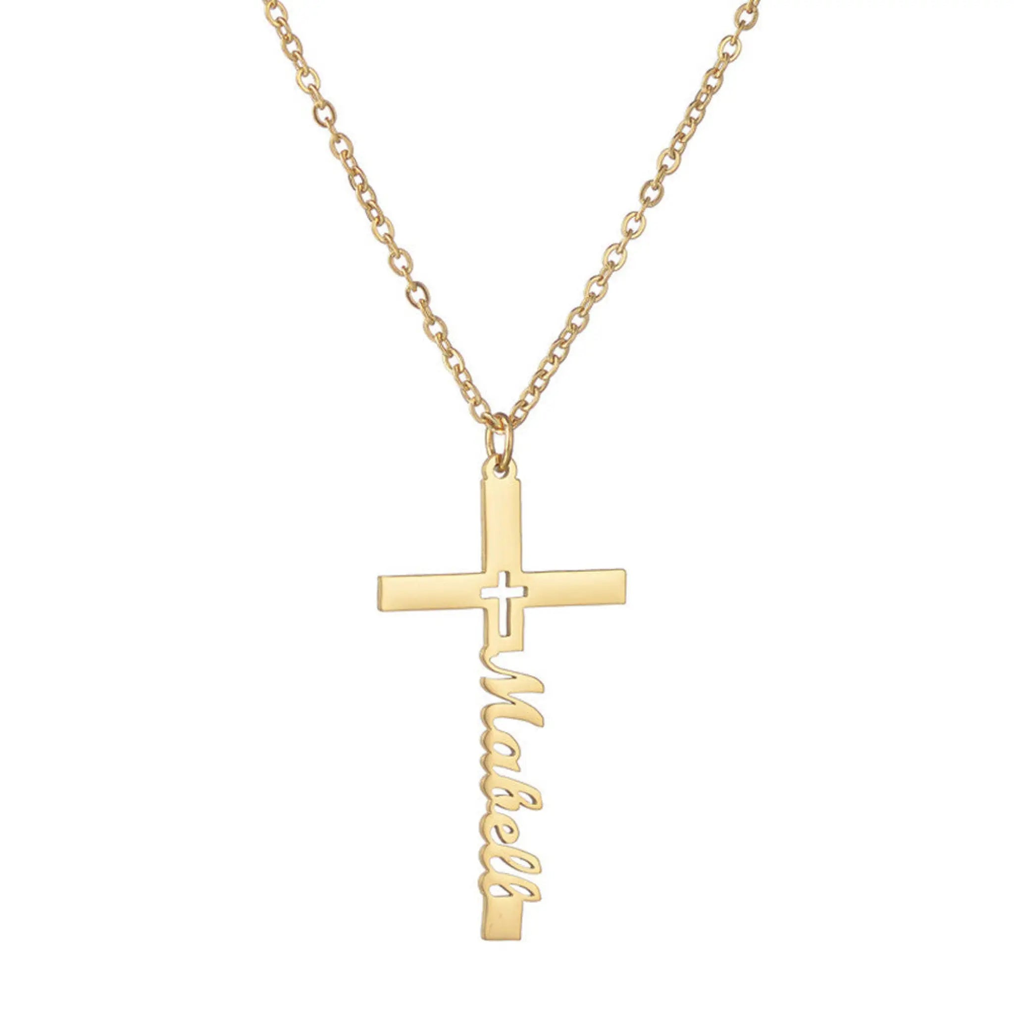 Niche Design Cross Necklace Stainless Steel English Name Clavicle Chain - Gold - 7