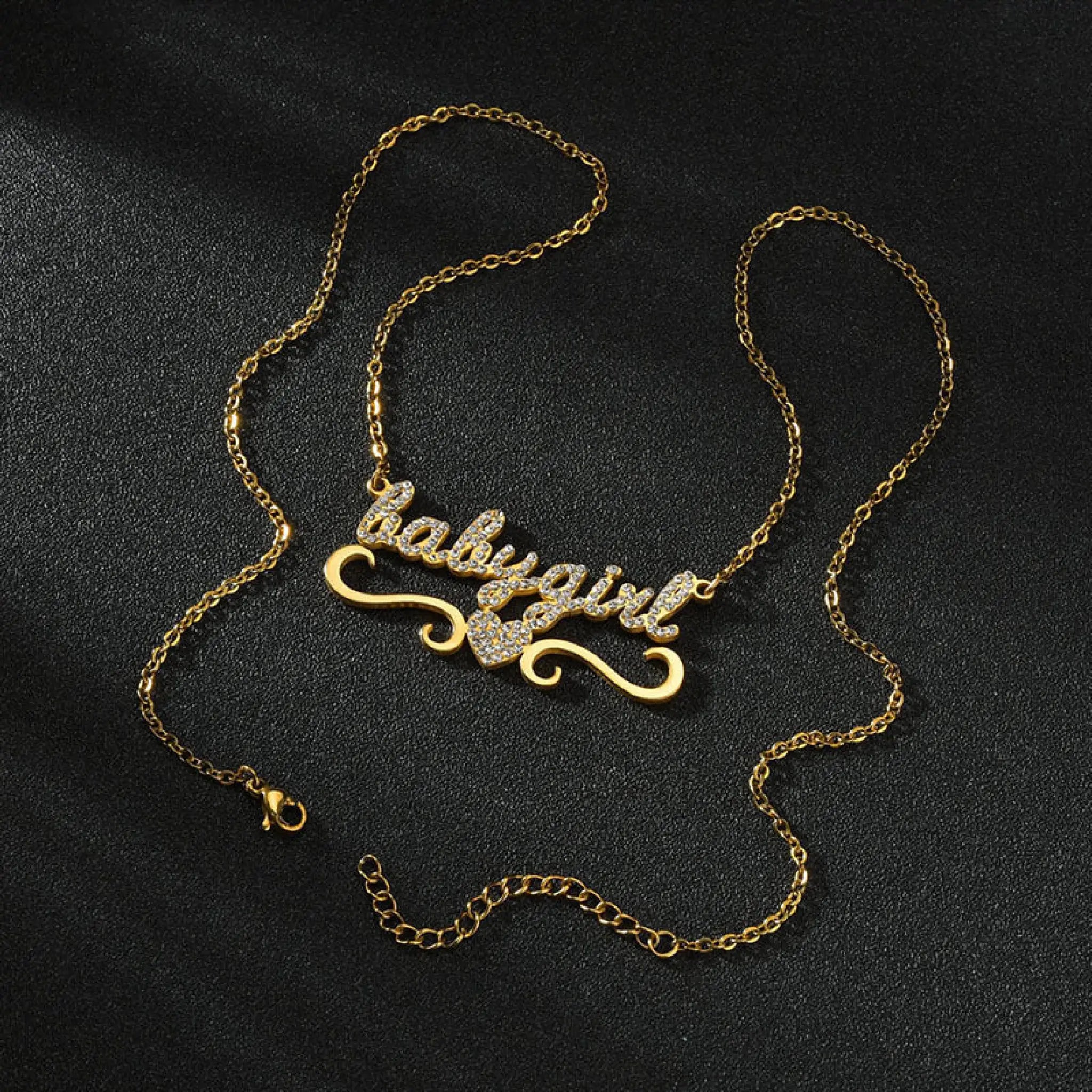 Personal Custom Cut Name Necklace Stainless Steel Diamond Name Pendant - Necklace
