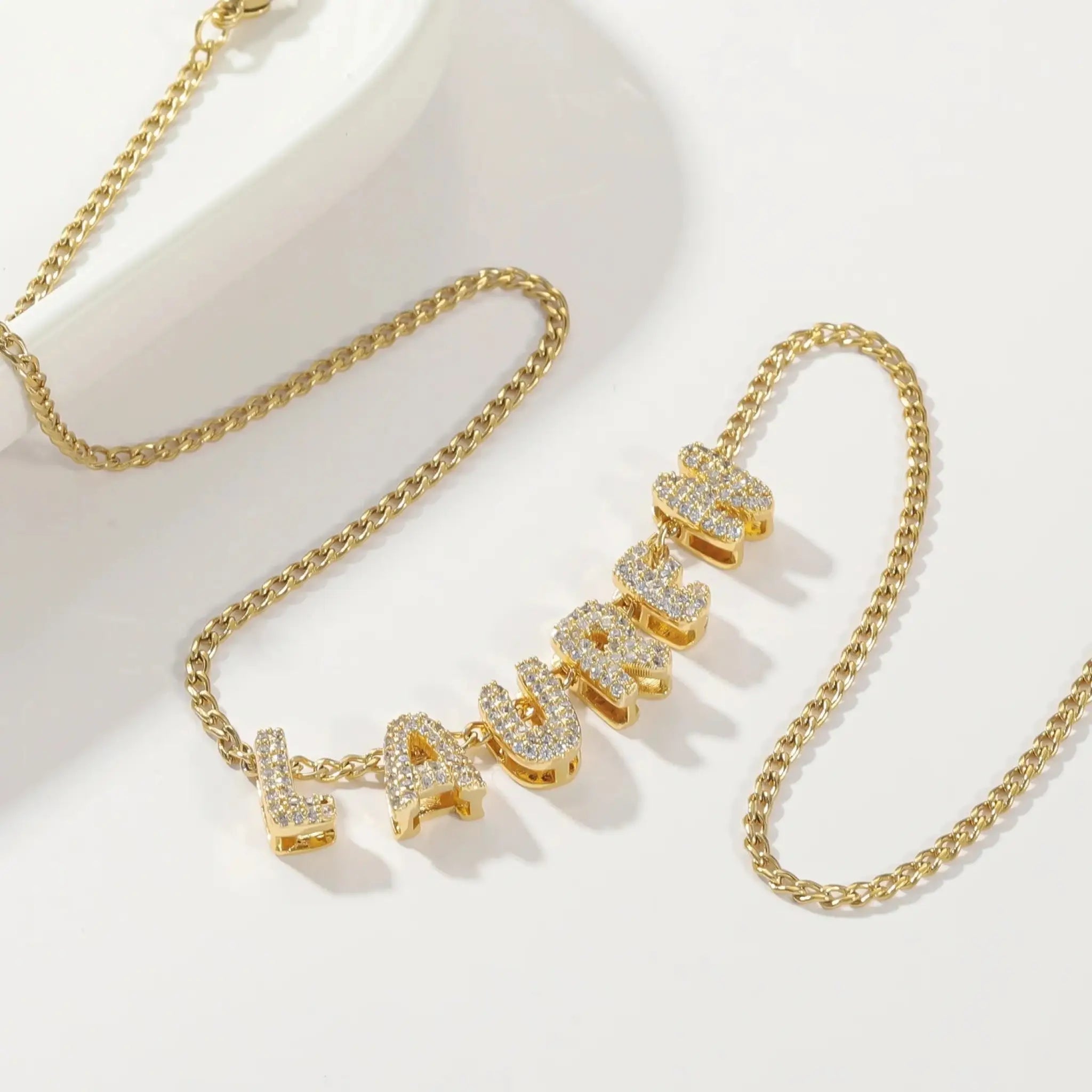 Personalised Crystal Bubble Name Pendant Bubble Name Necklace 3D Letter - Necklace
