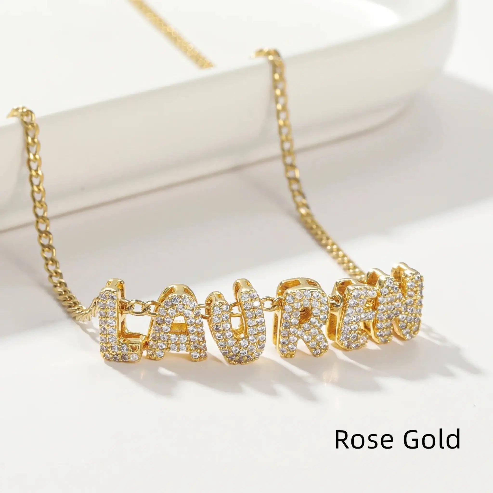 Personalised Crystal Bubble Name Pendant Bubble Name Necklace 3D Letter - Rose Gold / 1Letter - Necklace