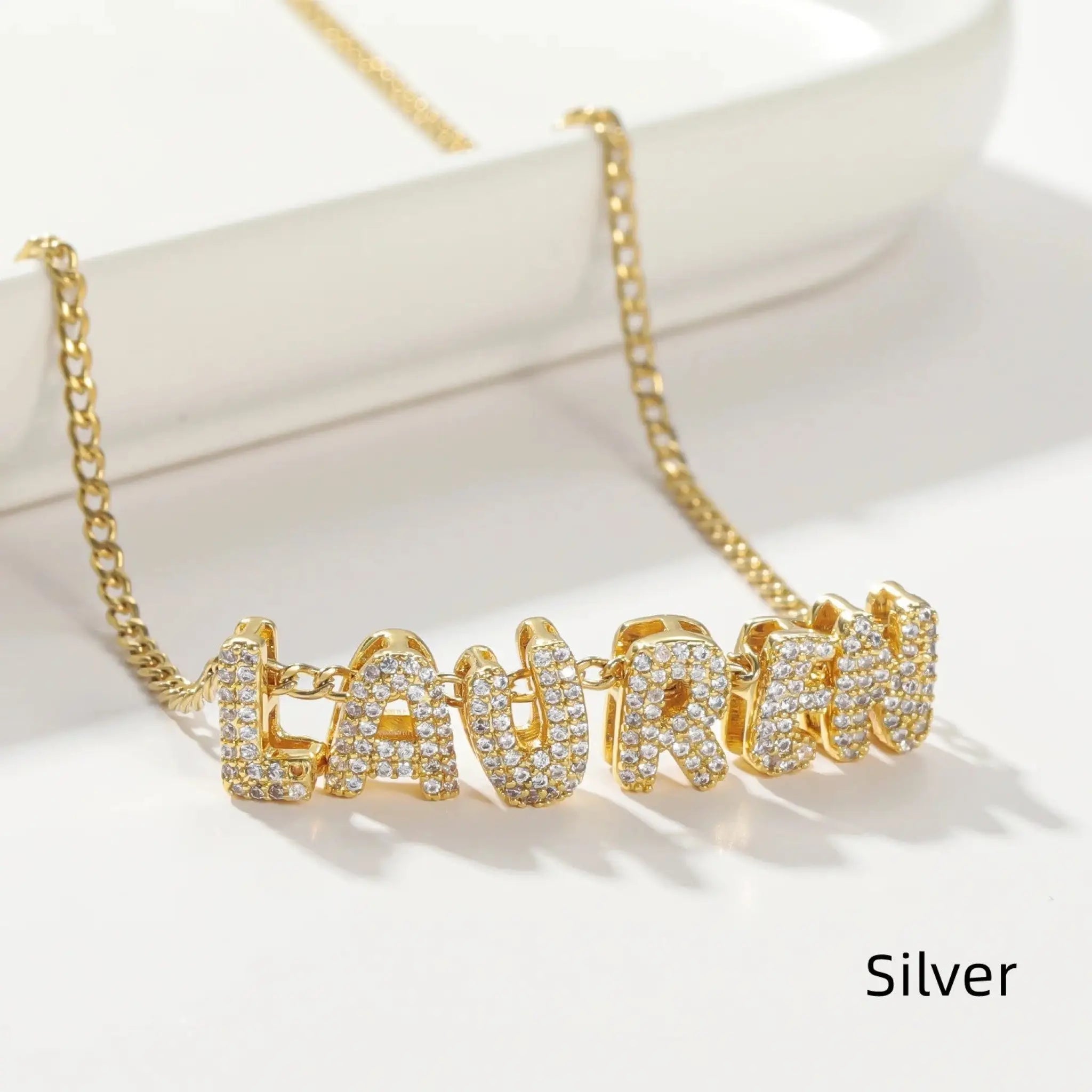 Personalised Crystal Bubble Name Pendant Bubble Name Necklace 3D Letter - Silver / 1Letter - Necklace