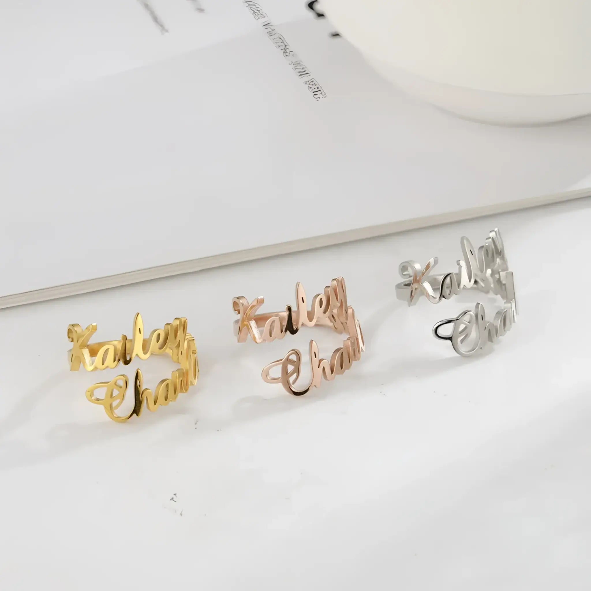 Personalised Custom Double Name Rings - Name Bracelets