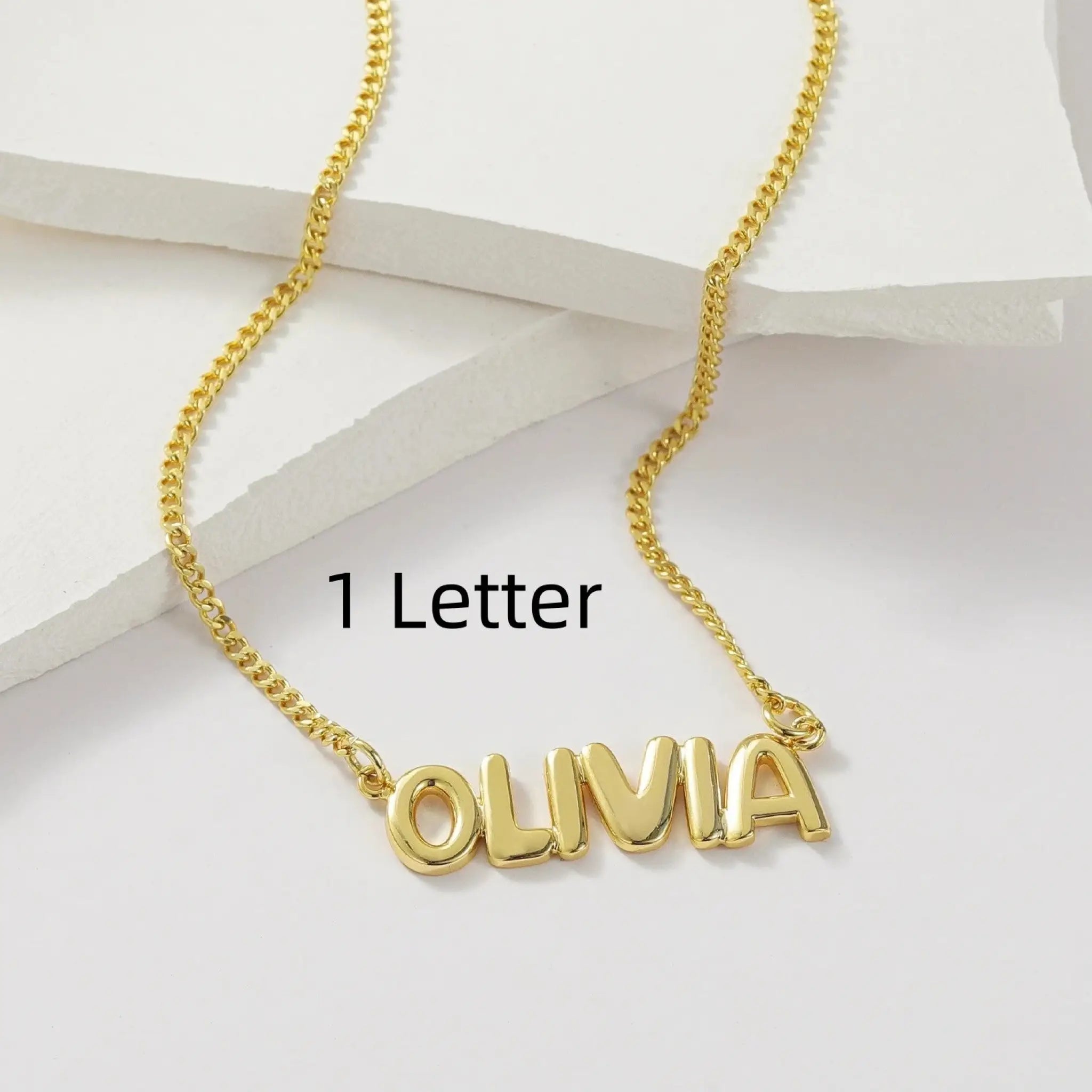 Personalized 3D Bubble Name Necklace - Gold / 1 Letter - 7
