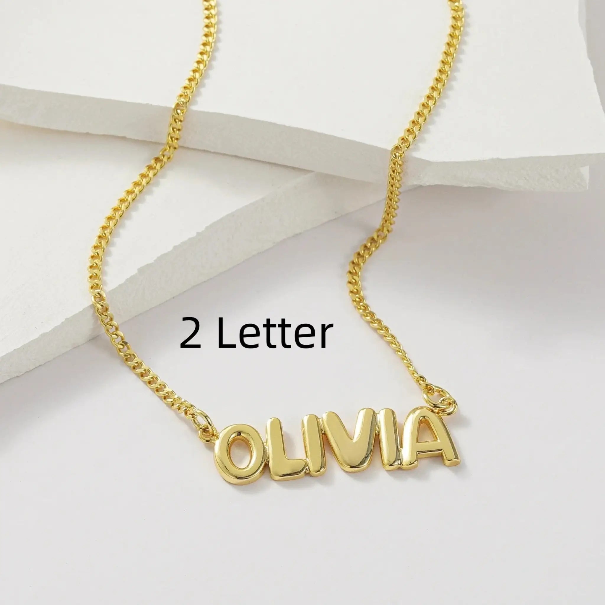 Personalized 3D Bubble Name Necklace - Gold / 2 Letter - 7