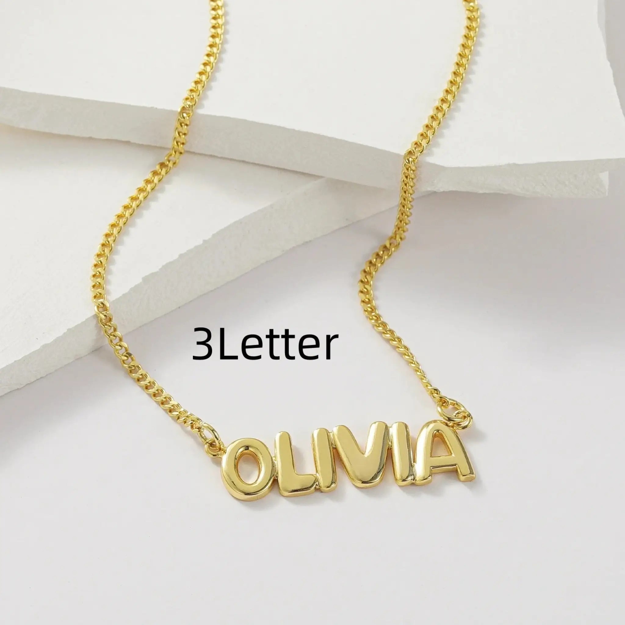 Personalized 3D Bubble Name Necklace - Gold / 3 Letter - 7