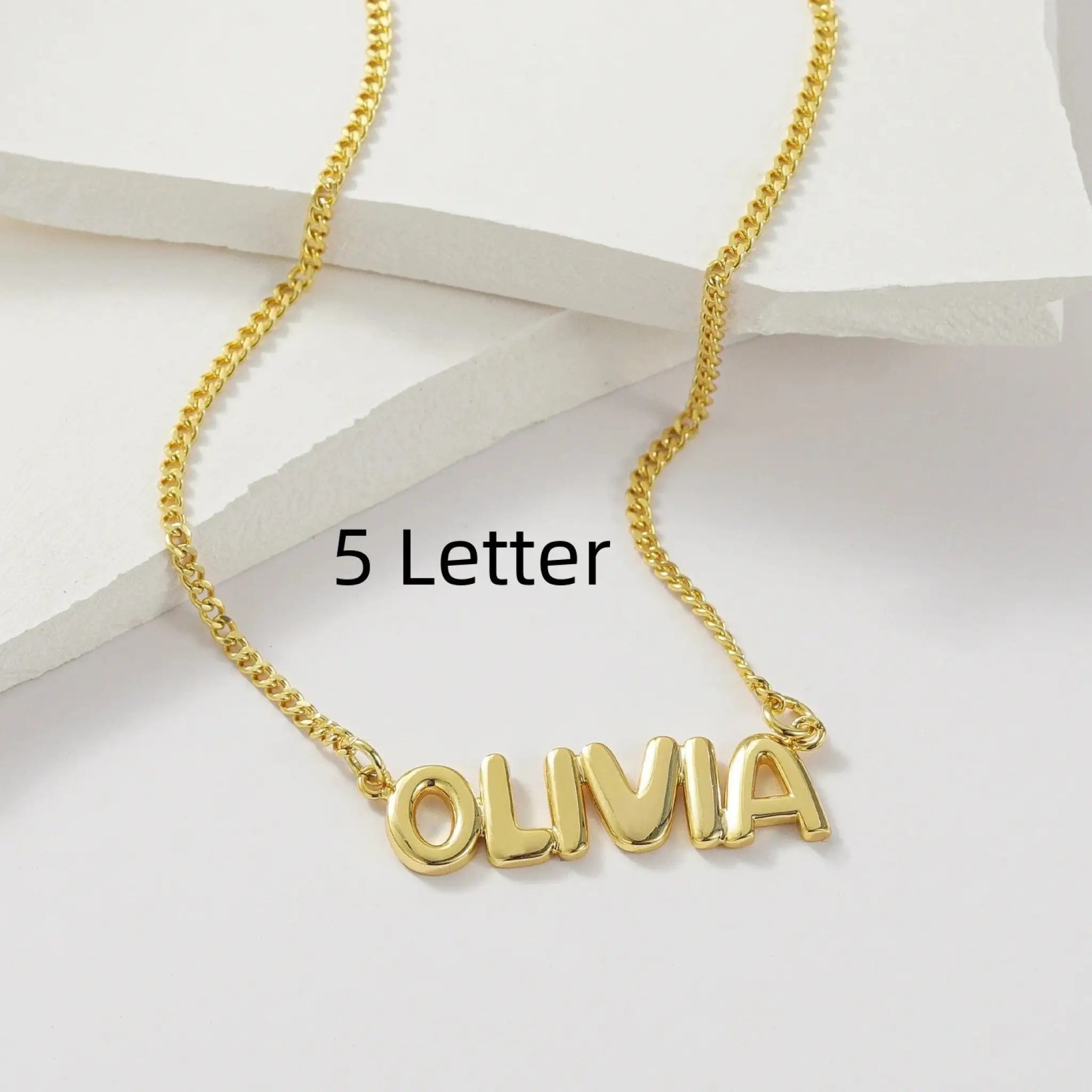 Personalized 3D Bubble Name Necklace - Gold / 5 Letter - 7