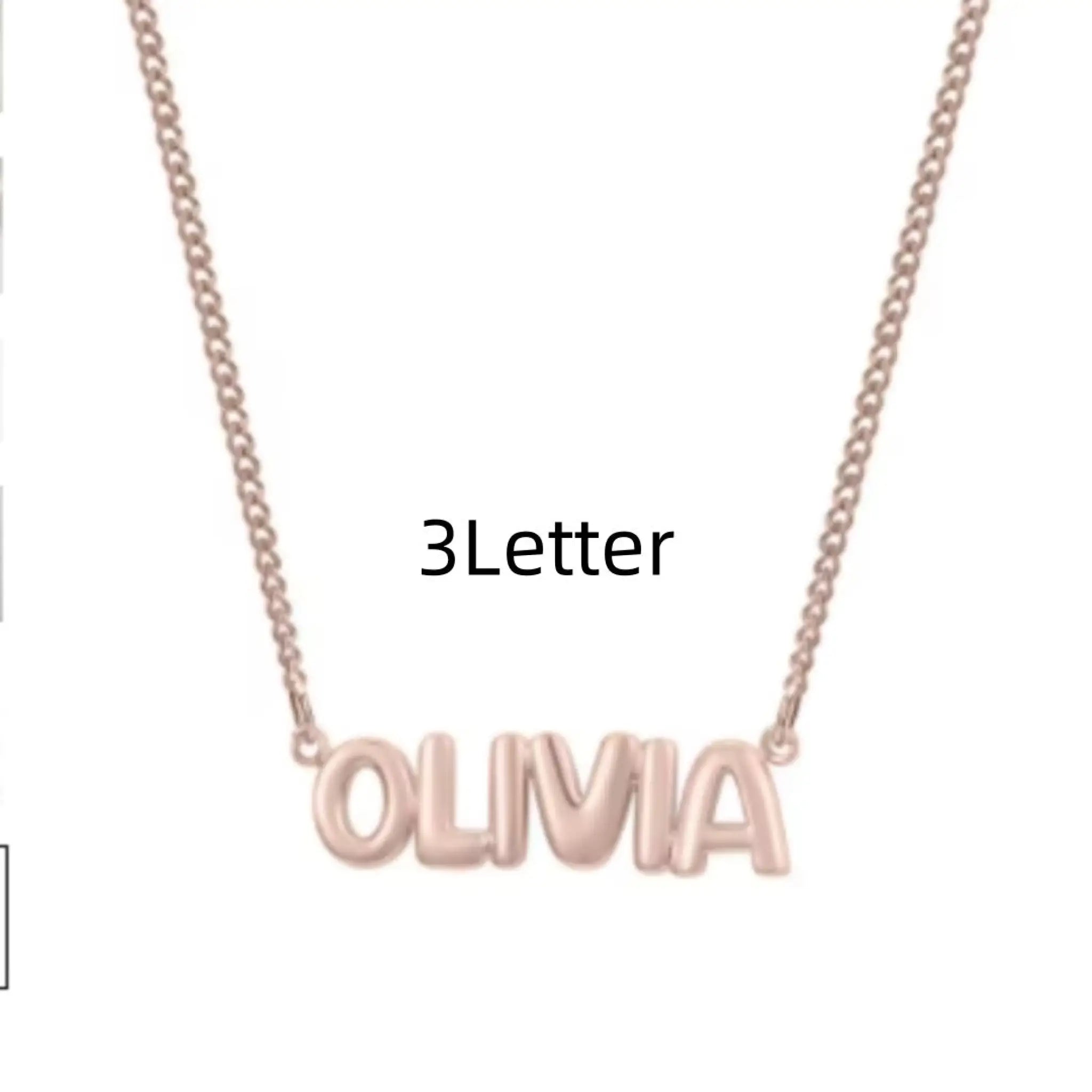 Personalized 3D Bubble Name Necklace - Rose Gold / 3 Letter - 7
