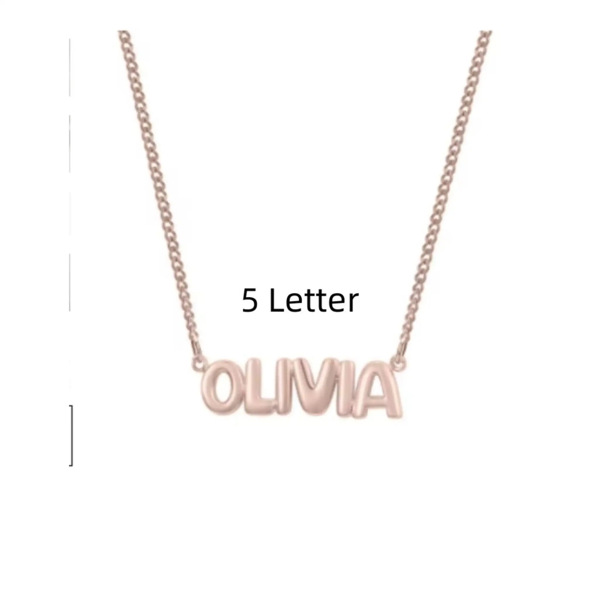 Personalized 3D Bubble Name Necklace - Rose Gold / 5 Letter - 7