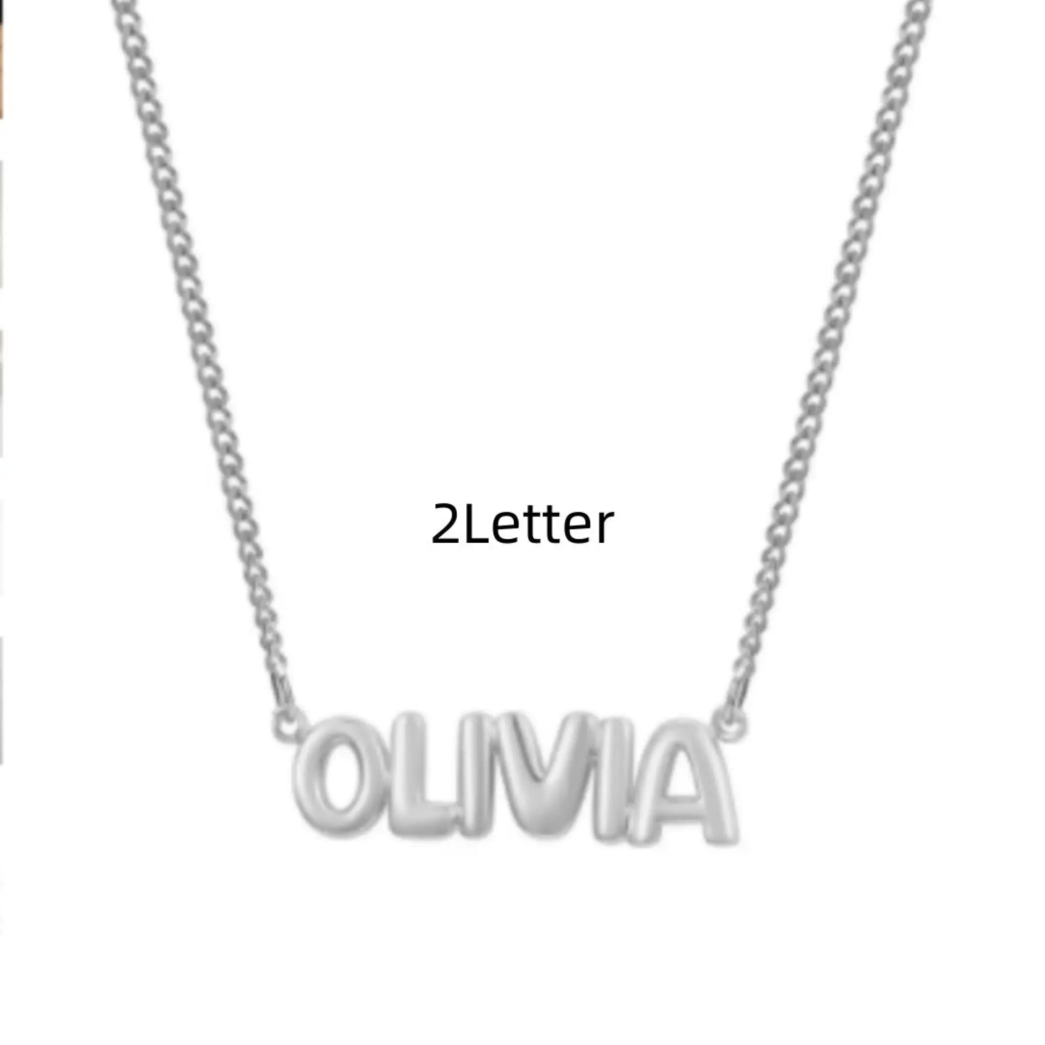 Personalized 3D Bubble Name Necklace - Silver / 2 Letter - 7