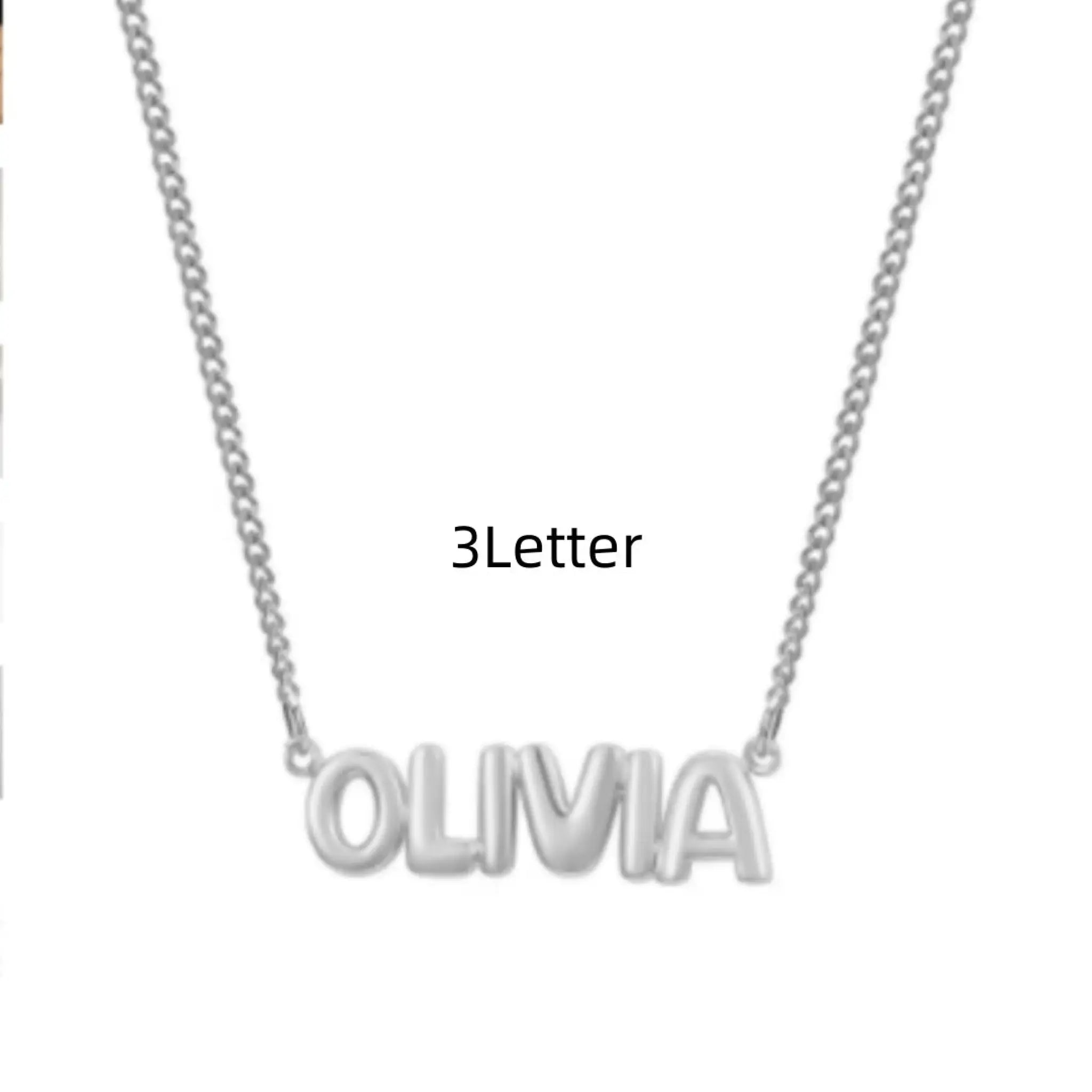 Personalized 3D Bubble Name Necklace - Silver / 3 Letter - 7