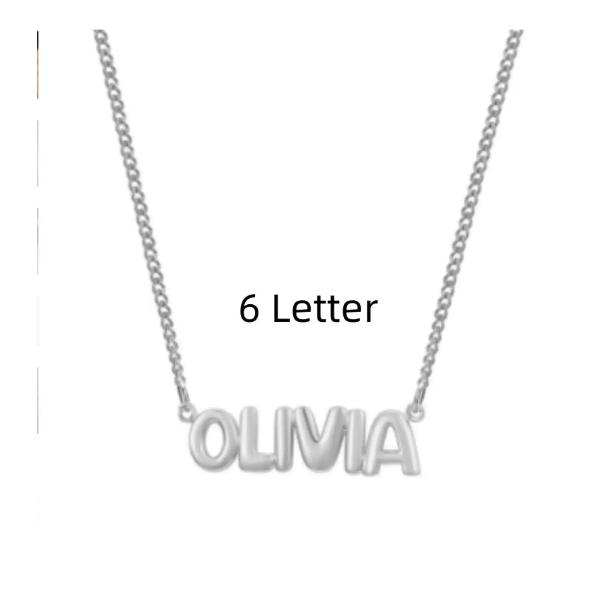 Personalized 3D Bubble Name Necklace - Silver / 6 Letter - 7