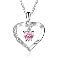 Personalized And Customizable Lettering Name Sterling Silver Heart-shaped Stone Necklace - White / 925silver - 7