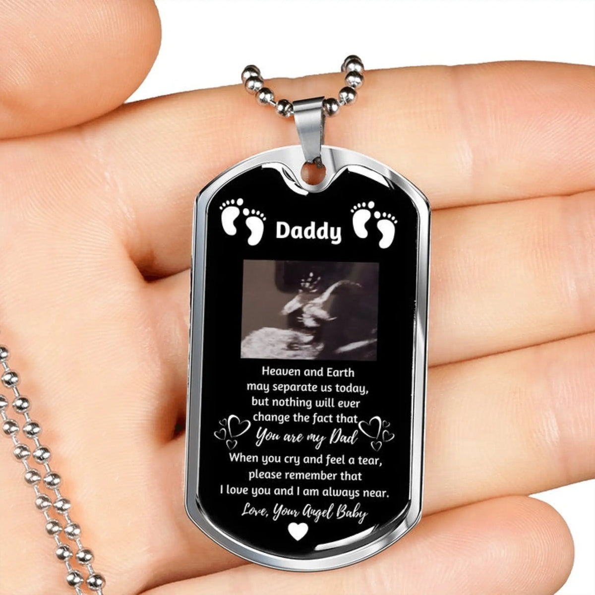 Personalized Baby ID Name Stainless Steel Pendant Necklace - Silver - 7