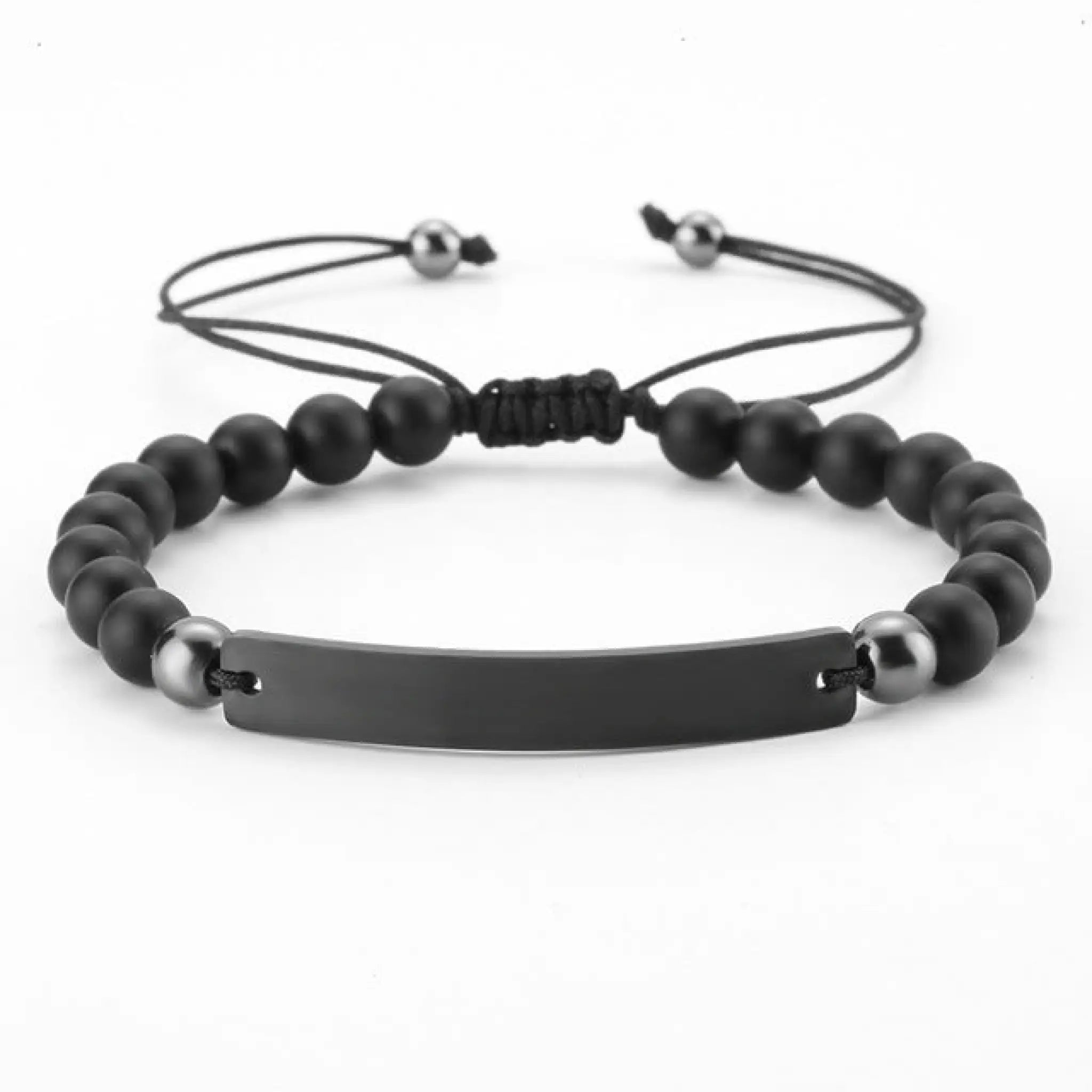 Personalized Beaded Adjustable Engraved Bar Bracelets - Black1 - 7