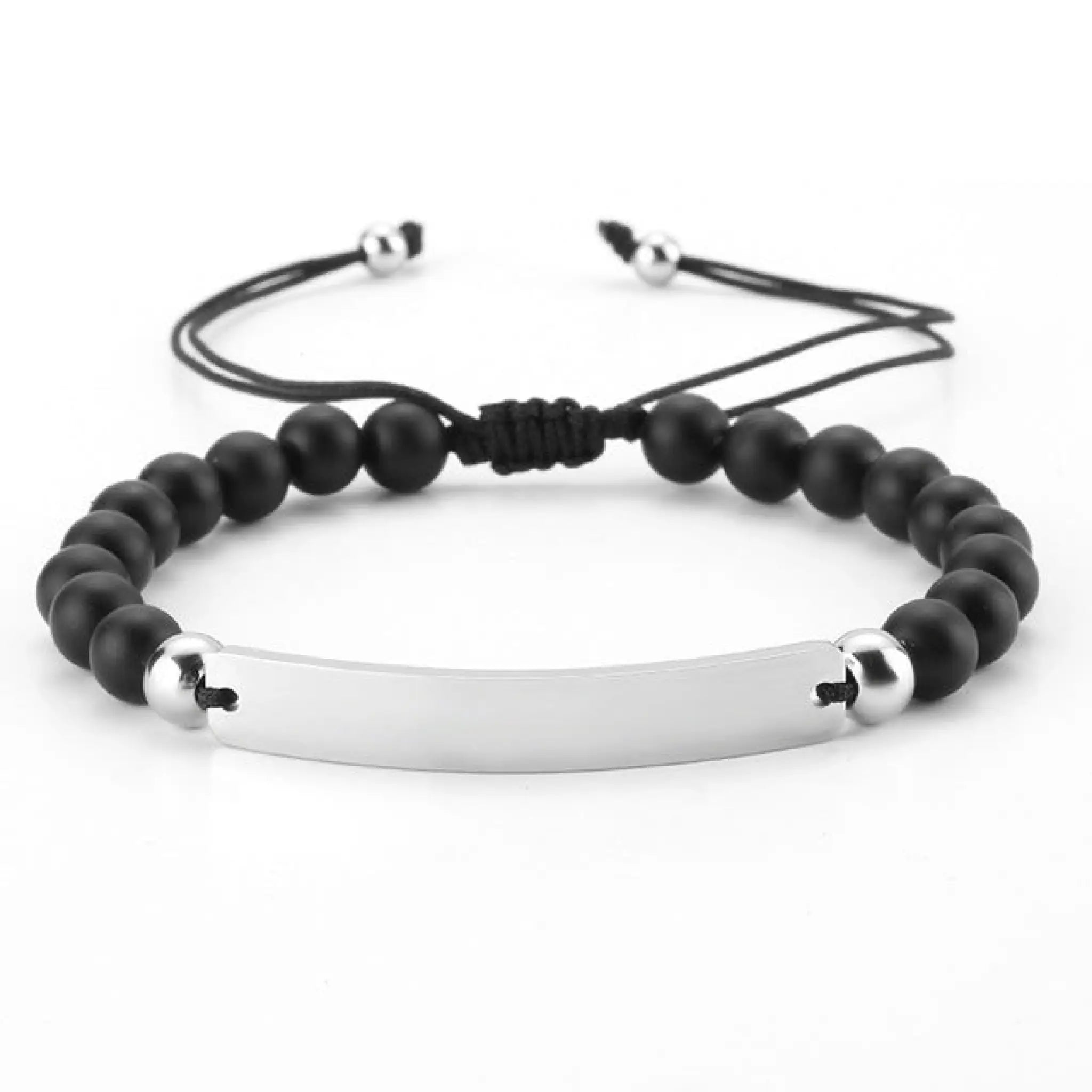 Personalized Beaded Adjustable Engraved Bar Bracelets - Black2 - 7