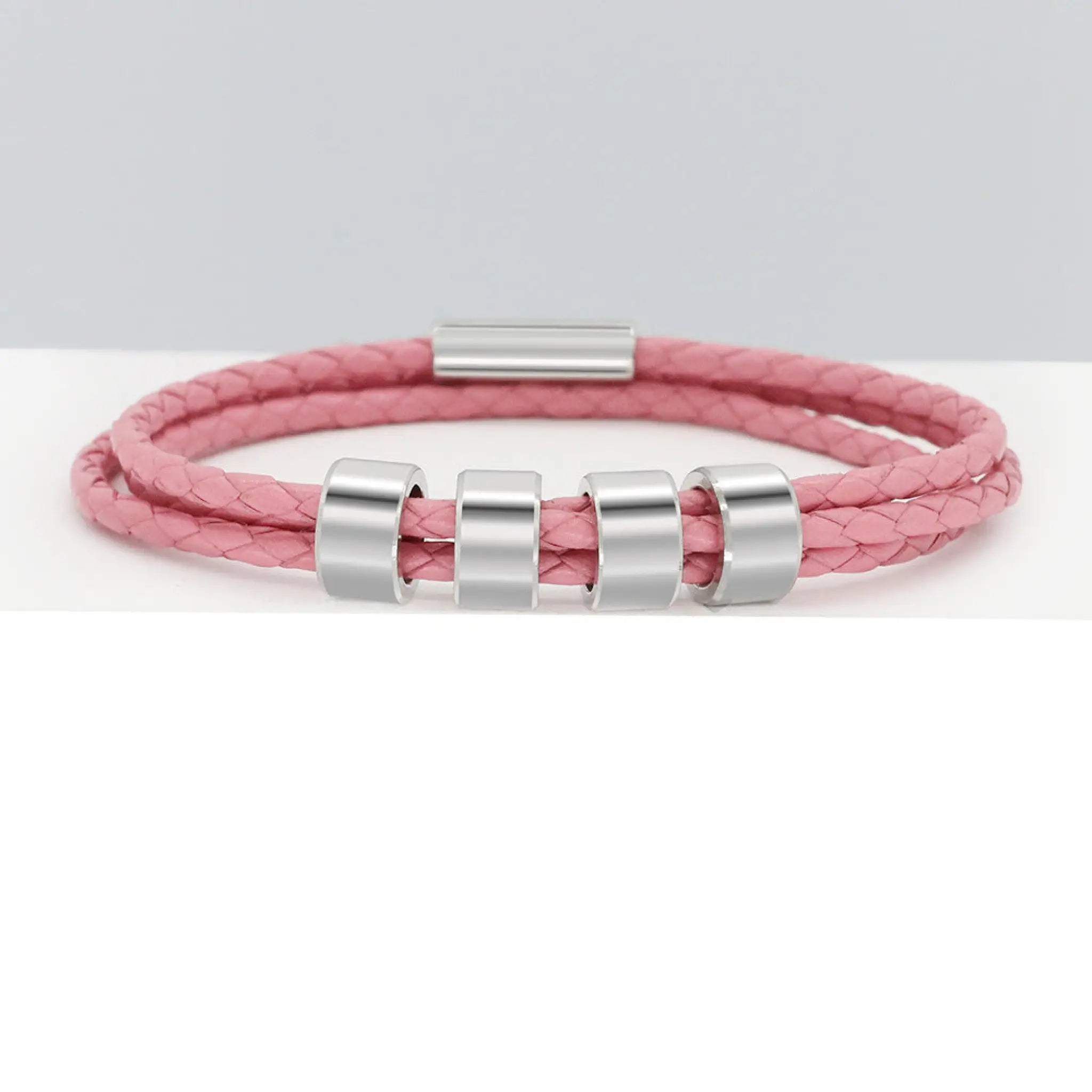 Personalized Beads Absorbent Iron Stone Multi Layered Hand Rope Name Inscription DIY - Pink / 1Beads / 18cm - 7