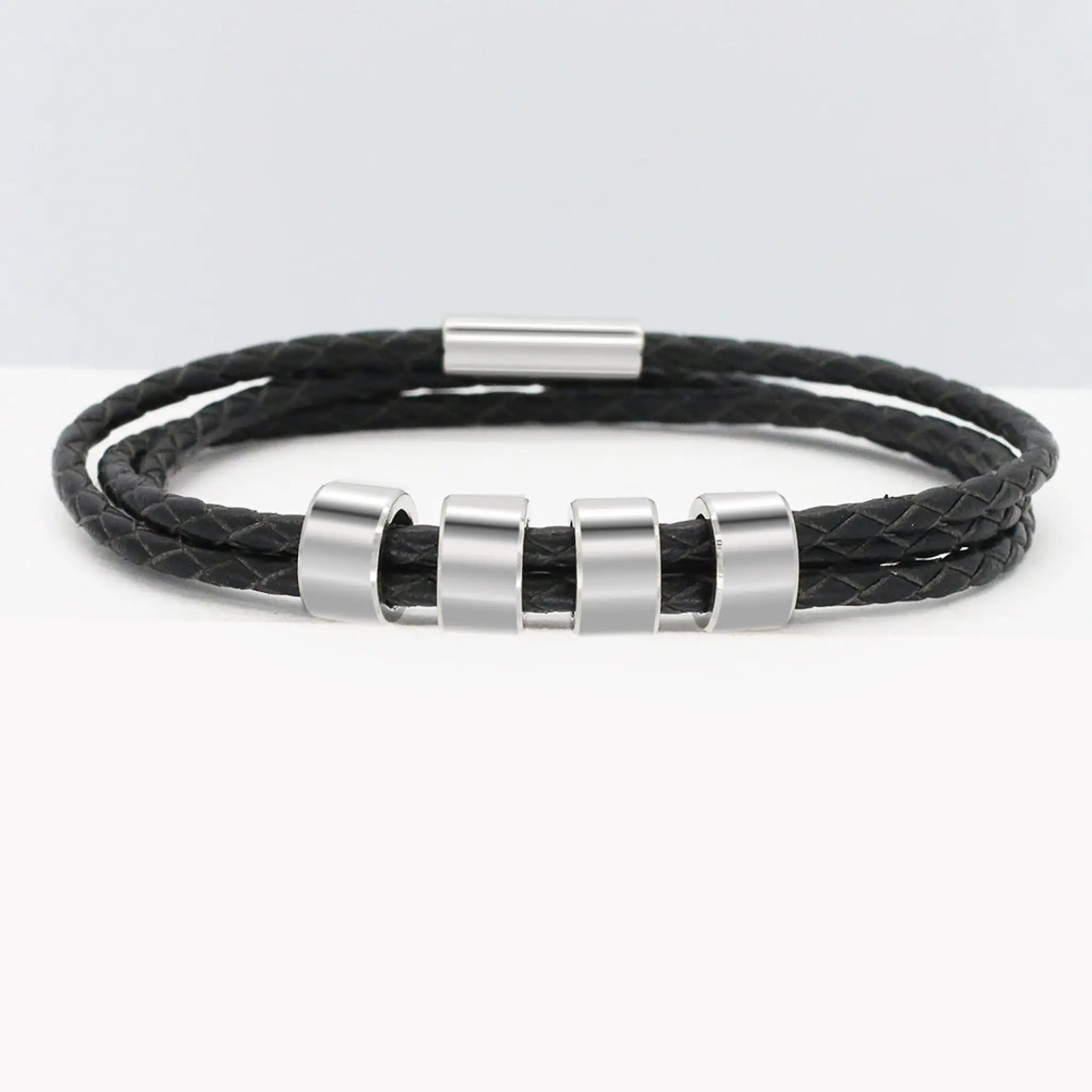Personalized Beads Absorbent Iron Stone Multi Layered Hand Rope Name Inscription DIY - Black / 1Beads / 18cm - 7