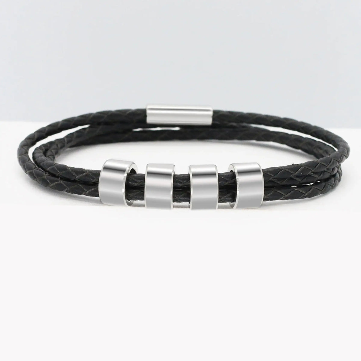 Personalized Beads Absorbent Iron Stone Multi Layered Hand Rope Name Inscription DIY - Black / 1Beads / 18cm - 7