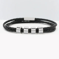 Personalized Beads Absorbent Iron Stone Multi Layered Hand Rope Name Inscription DIY - Black / 1Beads / 18cm - 7
