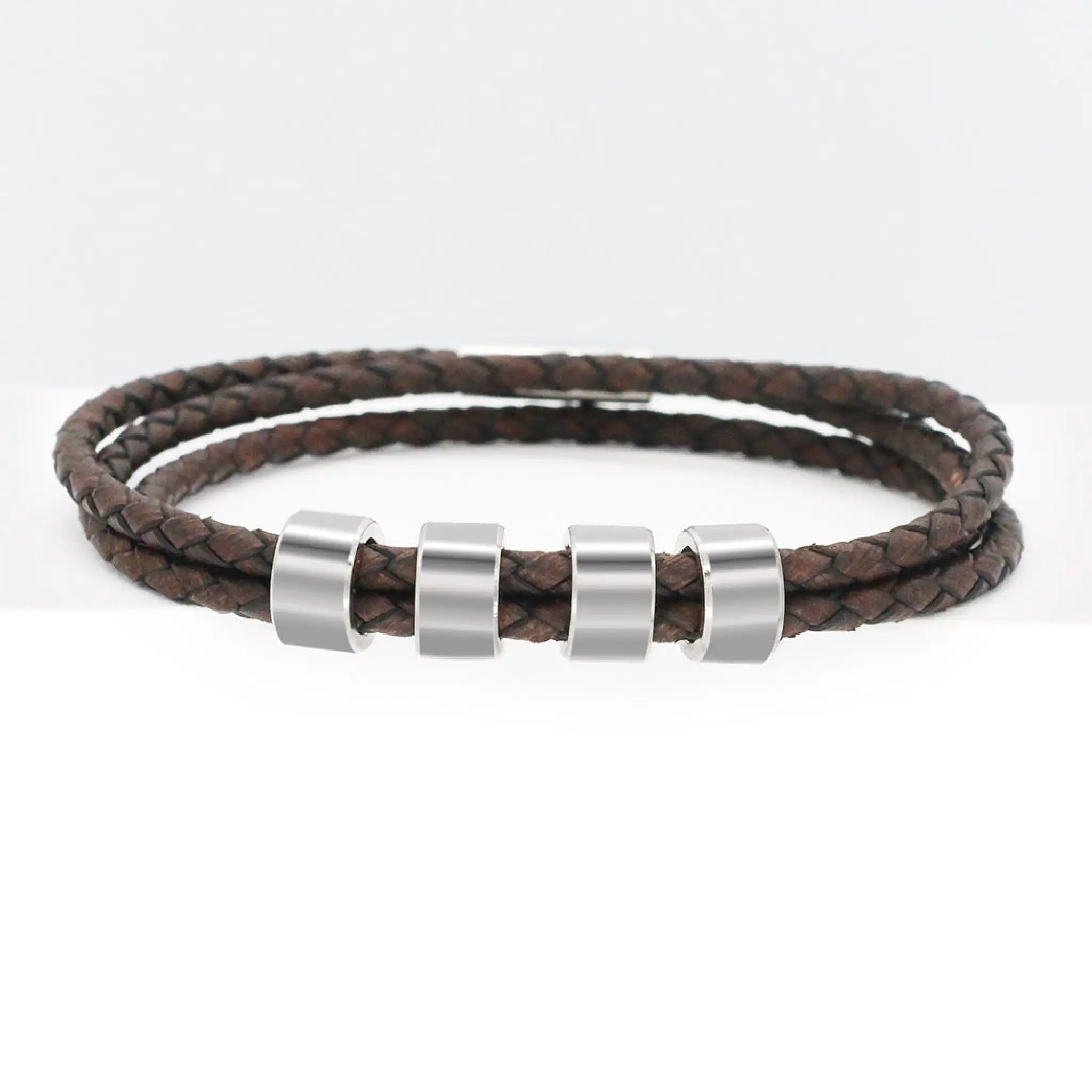Personalized Beads Absorbent Iron Stone Multi Layered Hand Rope Name Inscription DIY - Coffee / 1Beads / 18cm - 7