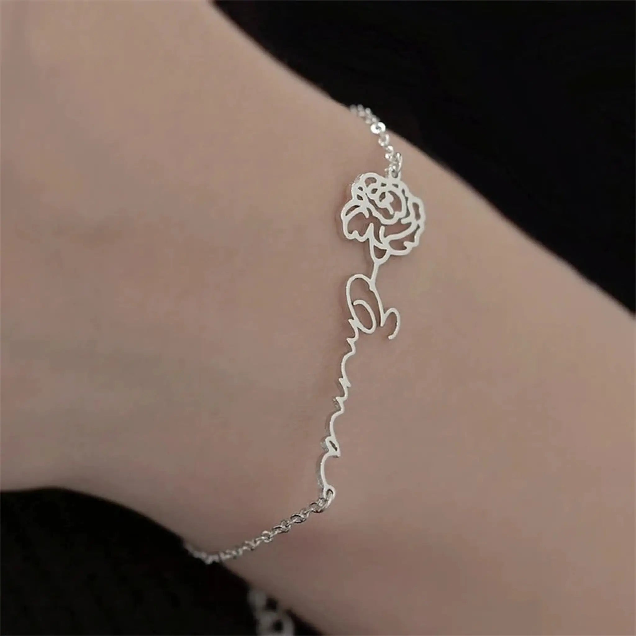 Personalized Birthday Flower Birthstone Bracelet - Steel color / 15cm / January - 7