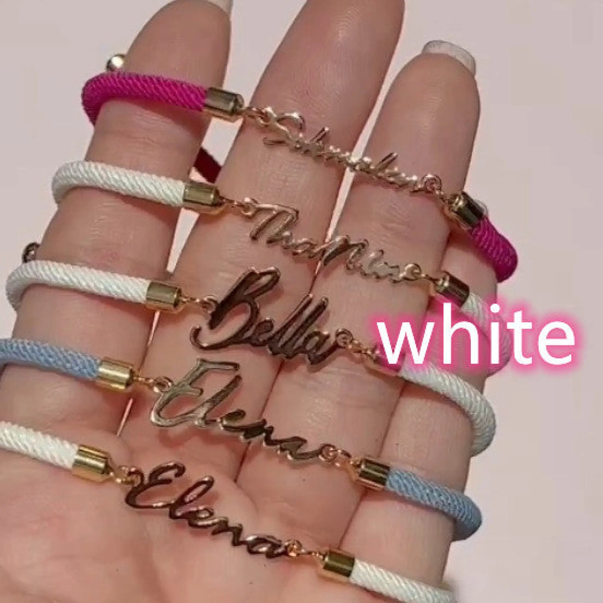 Personalized Colorful Rope Chain Custom Name Bracelet Personalized Adjustable Name Jewelry For Girls - White / Gold - 7