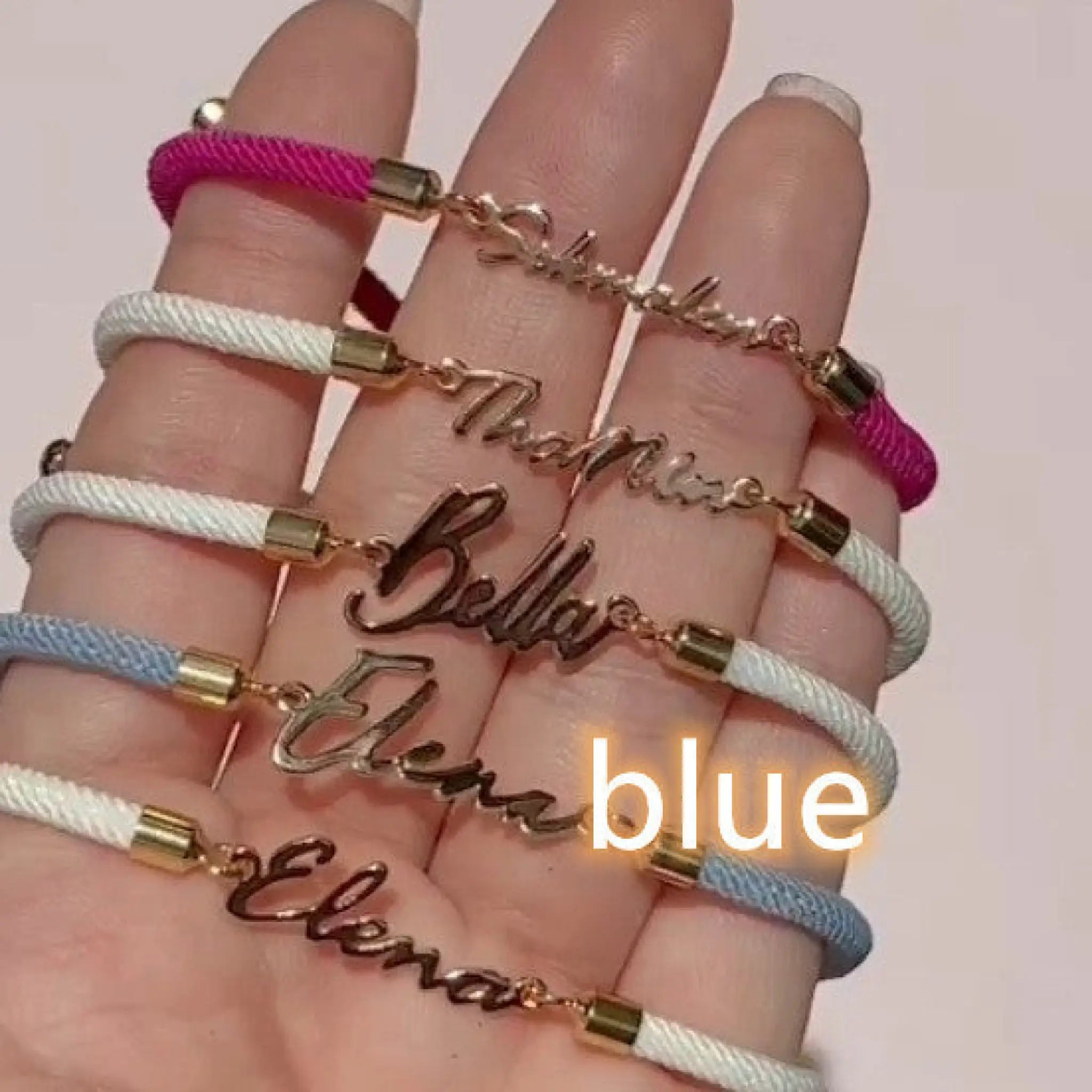 Personalized Colorful Rope Chain Custom Name Bracelet Personalized Adjustable Name Jewelry For Girls - Blue / Gold - 7