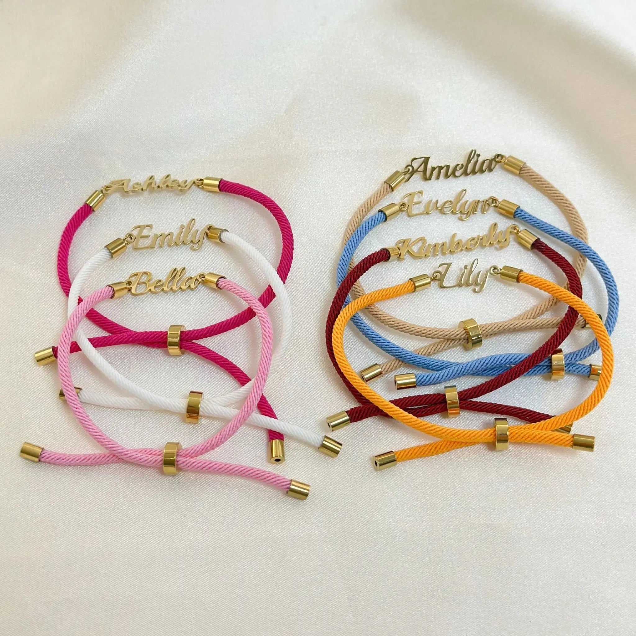 Personalized Colorful Rope Chain Custom Name Bracelet Personalized Adjustable Name Jewelry For Girls - 3pcs / Gold - 7