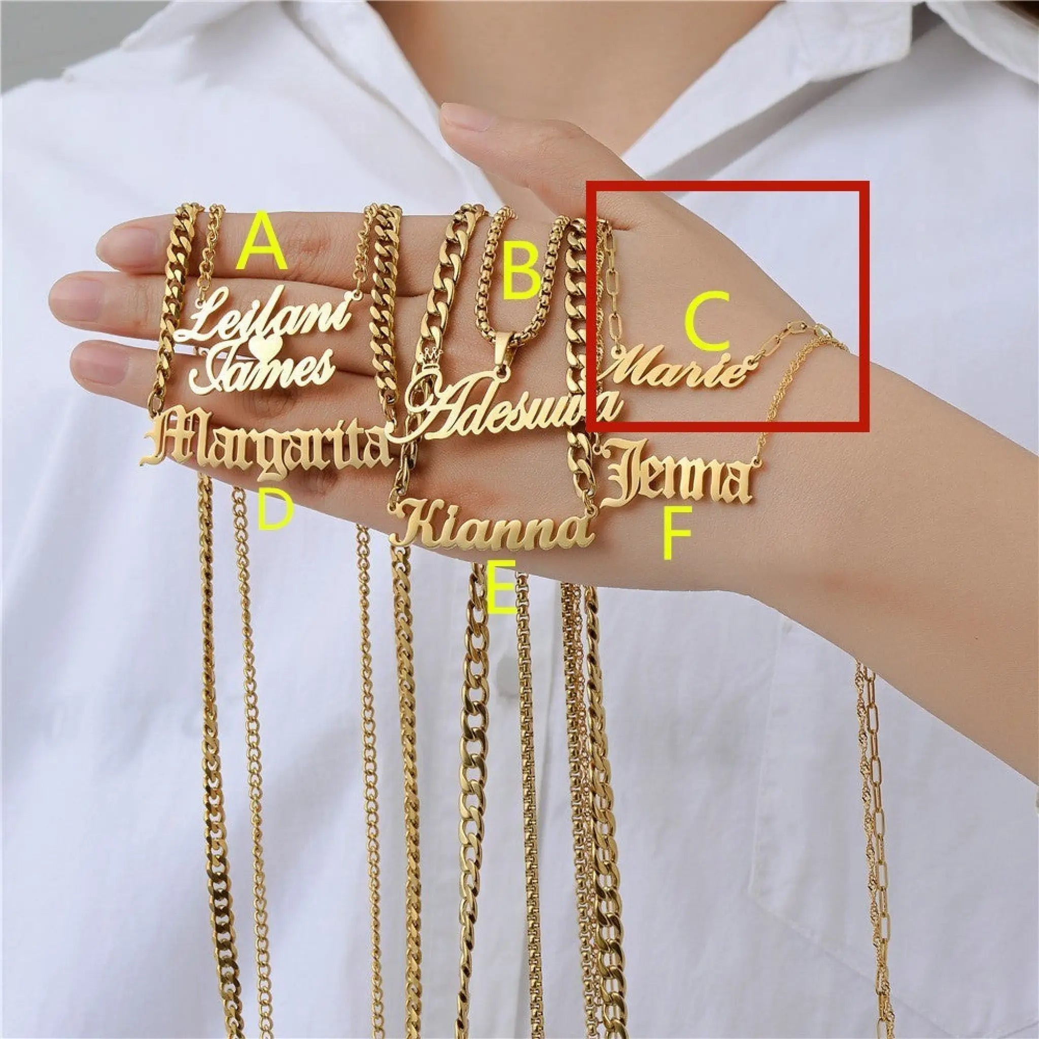 Personalized Custom Letter Necklace Custom Name Zircon - C bamboo chain - Name Necklace