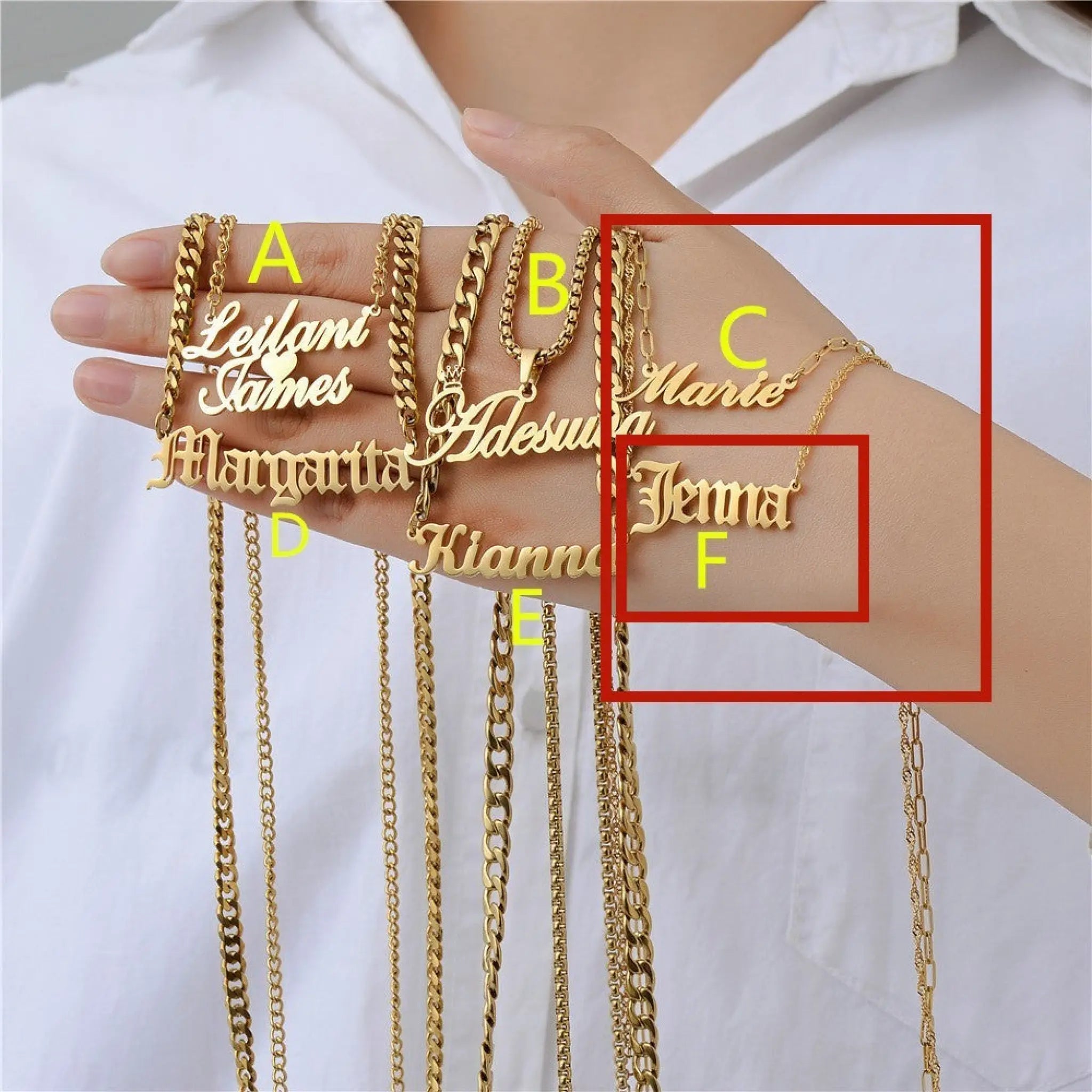 Personalized Custom Letter Necklace Custom Name Zircon - F water wave chain - Name Necklace