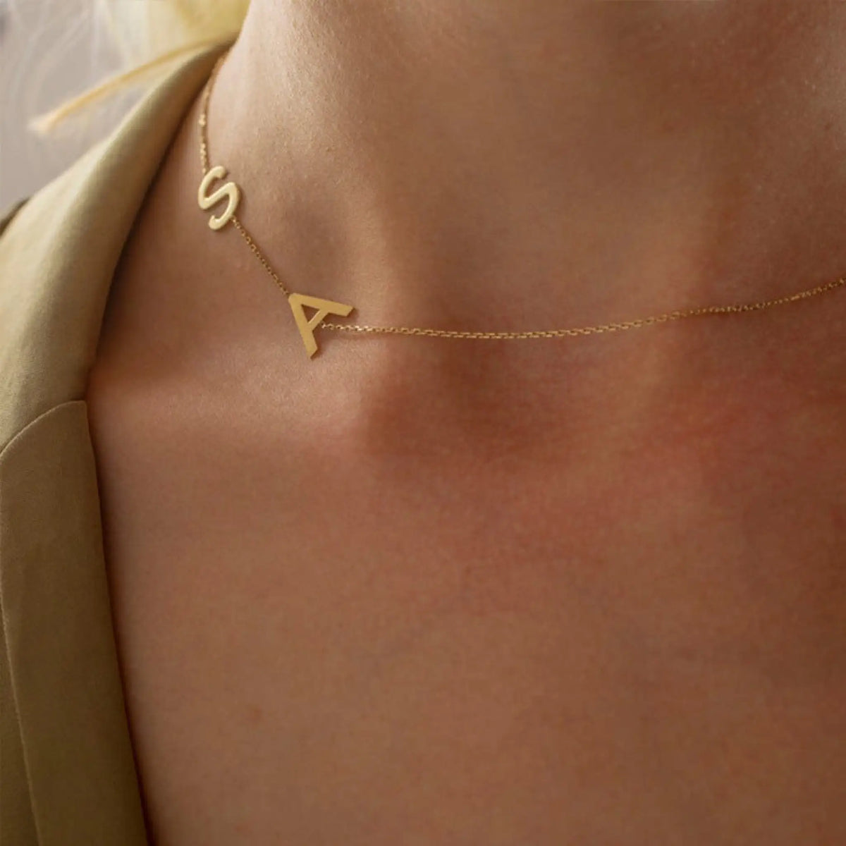 Personalized Custom Letter Necklace Stainless Steel - Gilded - 7