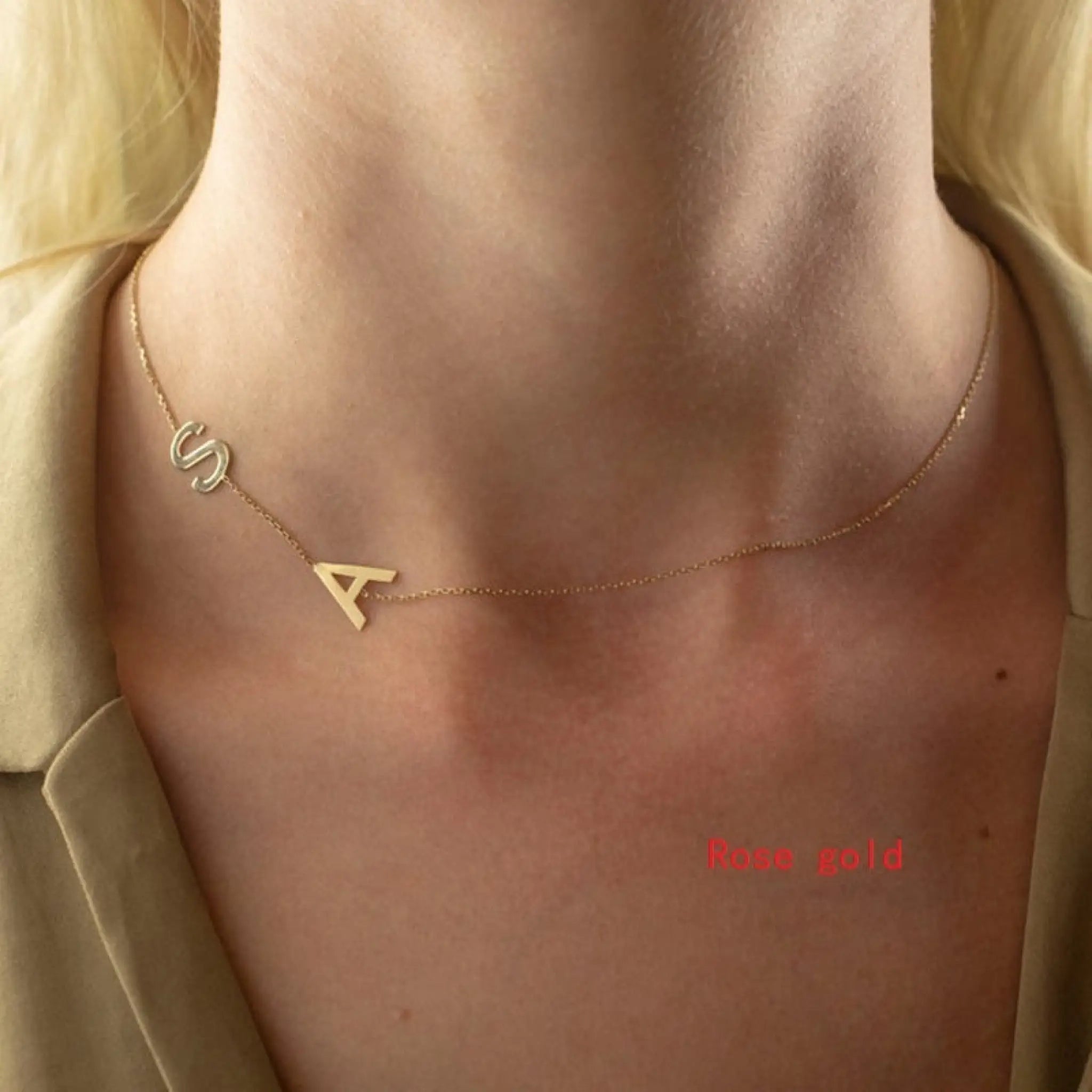 Personalized Custom Letter Necklace Stainless Steel - Rose Gold - 7