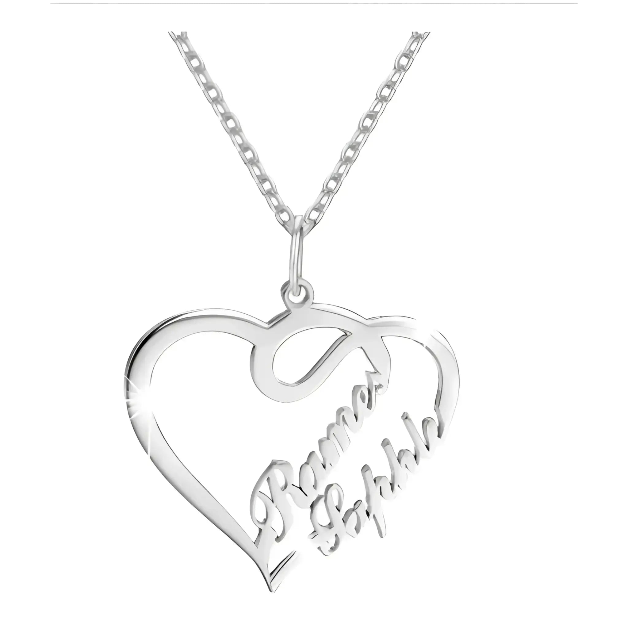 Personalized Custom Name Necklaces Pendant Double Heart Women Necklace - Silver 925Silver - 7